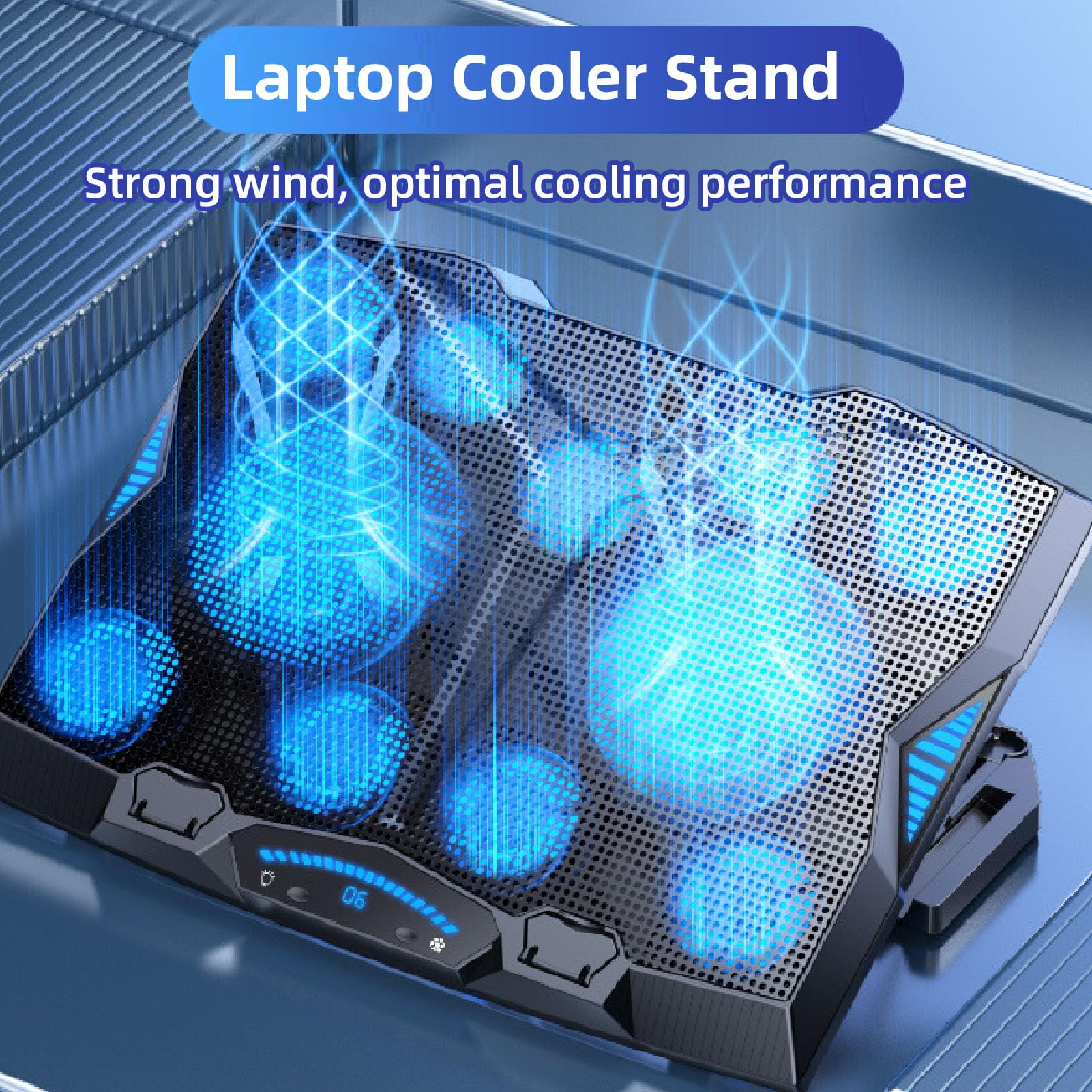 Supporto di raffreddamento per laptop, regolazione multi-angolo, 3400 giri/min, 5 livelli di altezza, 11 ventole, pad di raffreddamento per notebook con controllo della velocità