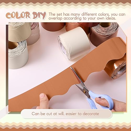 Miniatura 9 de Ctosree 12 rollos de bordes coloridos para tablón de anuncios de 630 pies, borde ondulado enrollado a granel para el aula, pizarra de regreso a