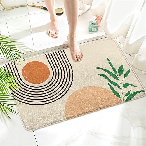 Alfombra de baño bohemia abstracta de mediados de siglo, de goma, antideslizante, absorbente, suave, para bañera, ducha y fregaderos (17 pulgadas de
