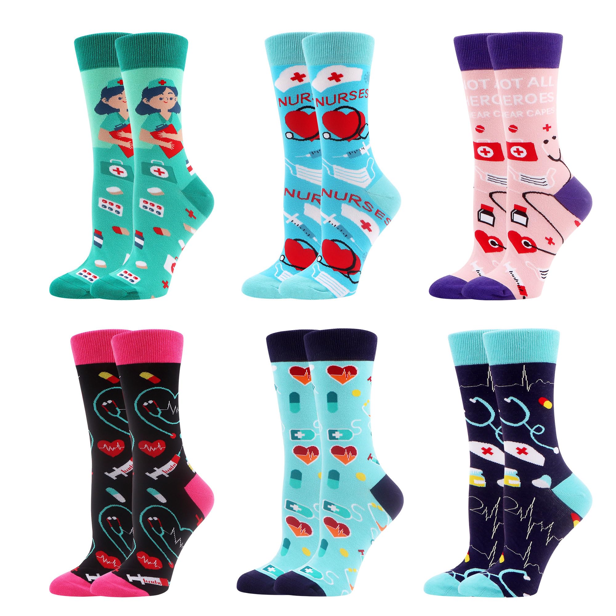 WeciBor 5-12 Paar Bunte Lustige Damen Socken aus Baumwolle, Bequeme Crew Socken mit witzigen Motiven für Alltag & Freizeit, Größe 35-38/39-42
