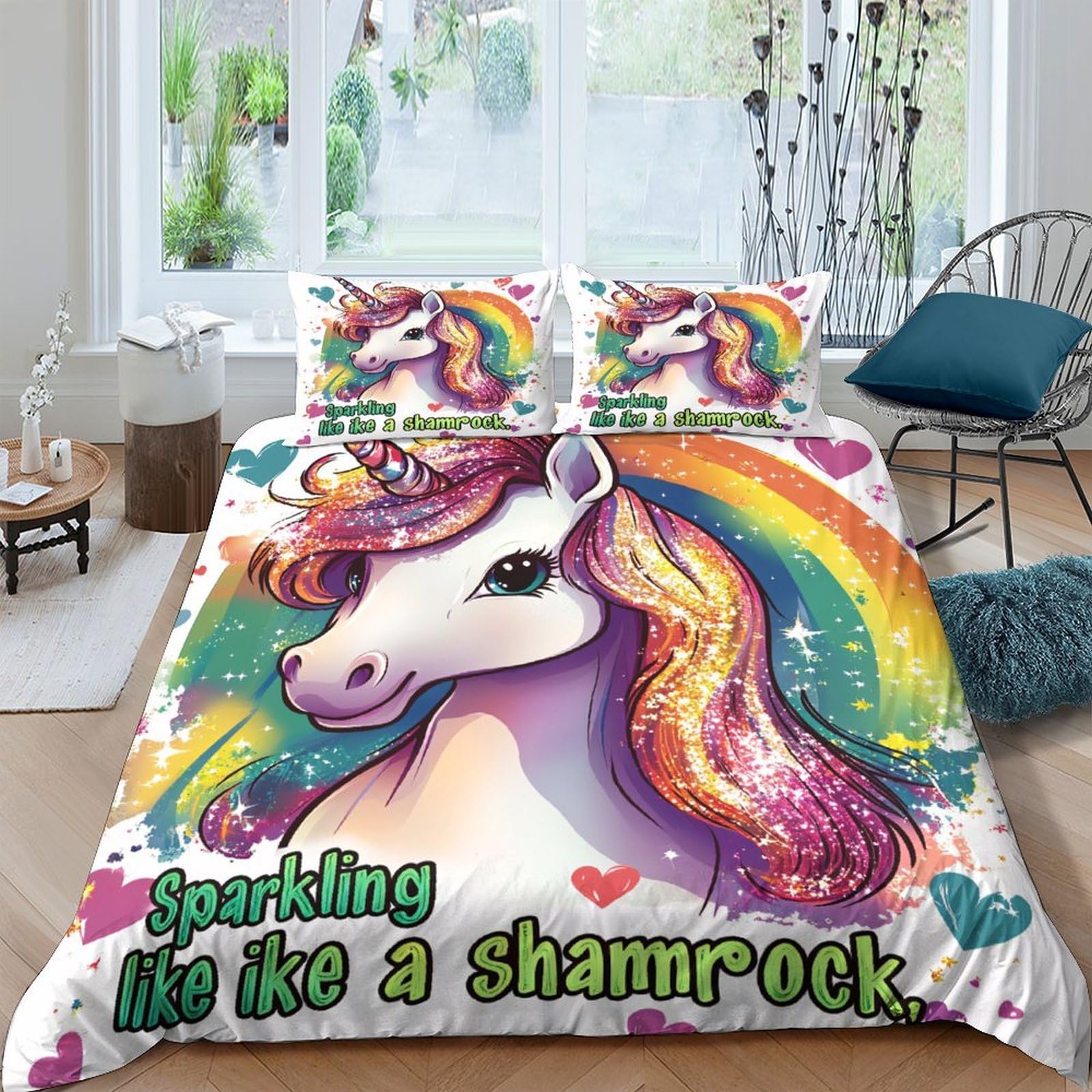 Ctjqhvkz Style-10 3D Printed Rainbow Unicorn Fitted Sheet Microfiber Vibrant Fantasy Mattress Cover For Bedroom Dorm Decorative Bedding Single（135X200cm）