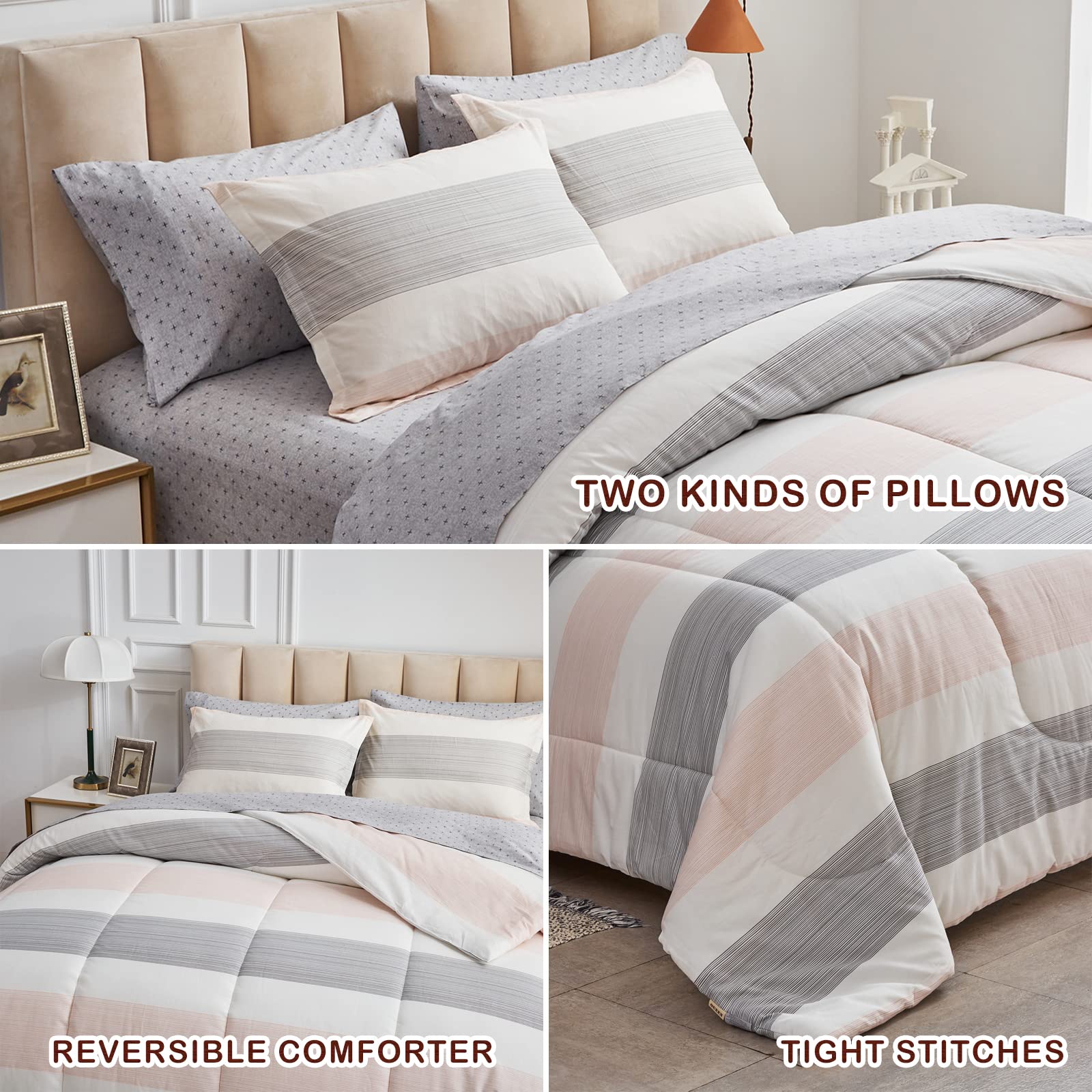 Joyreap 6 Piece Bed in a Bag Cotton, Twin Size Luxury Bedding Comforter Set for All Season