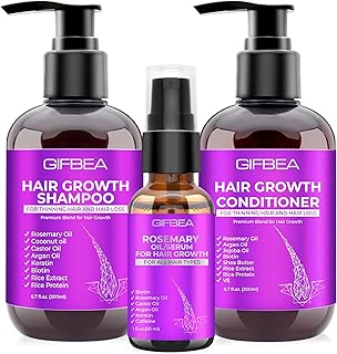 Hair Growth Shampoo and Conditioner Set W/Rosemary Oil Hair Growth Serum,Biotin Argan Oil Castor Oil Coconut Keratin Shampoo for Thinning Hair and Hair Loss,Deep Conditioner for Dry Damaged Curly Hair