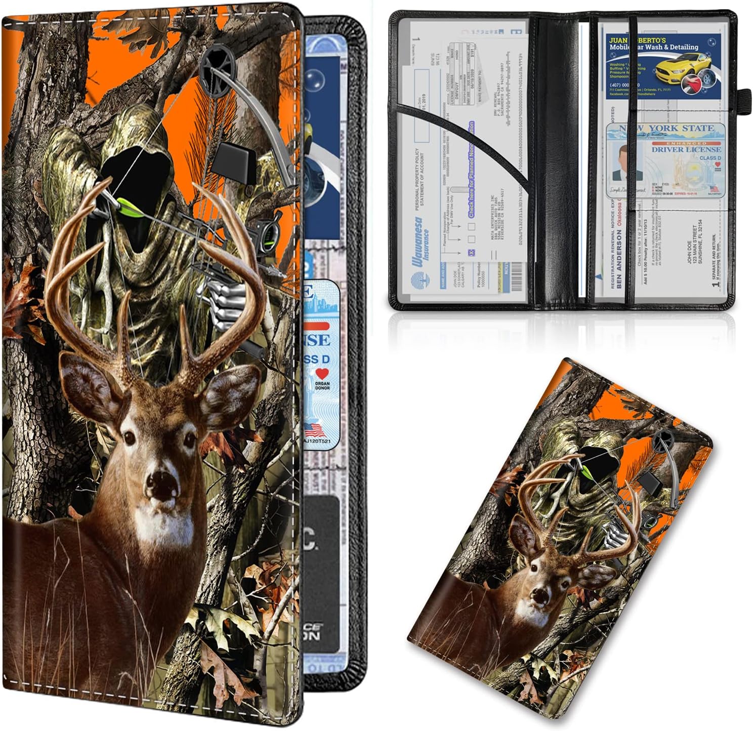 Car Registration and Insurance Card Holder, Premium Leather Vehicle Wallet Cover for Glove Box Car Organizer Drivers License / Cards / ID – Essentials Document Holder, Camo Camouflage Deer Hunter Car Registration and Insurance Card Holder, Premium Leather Vehicle Wallet Cover for Glove Box Car Organizer Drivers License / Cards / ID – Essentials Document Holder, Camo Camouflage Deer Hunter
