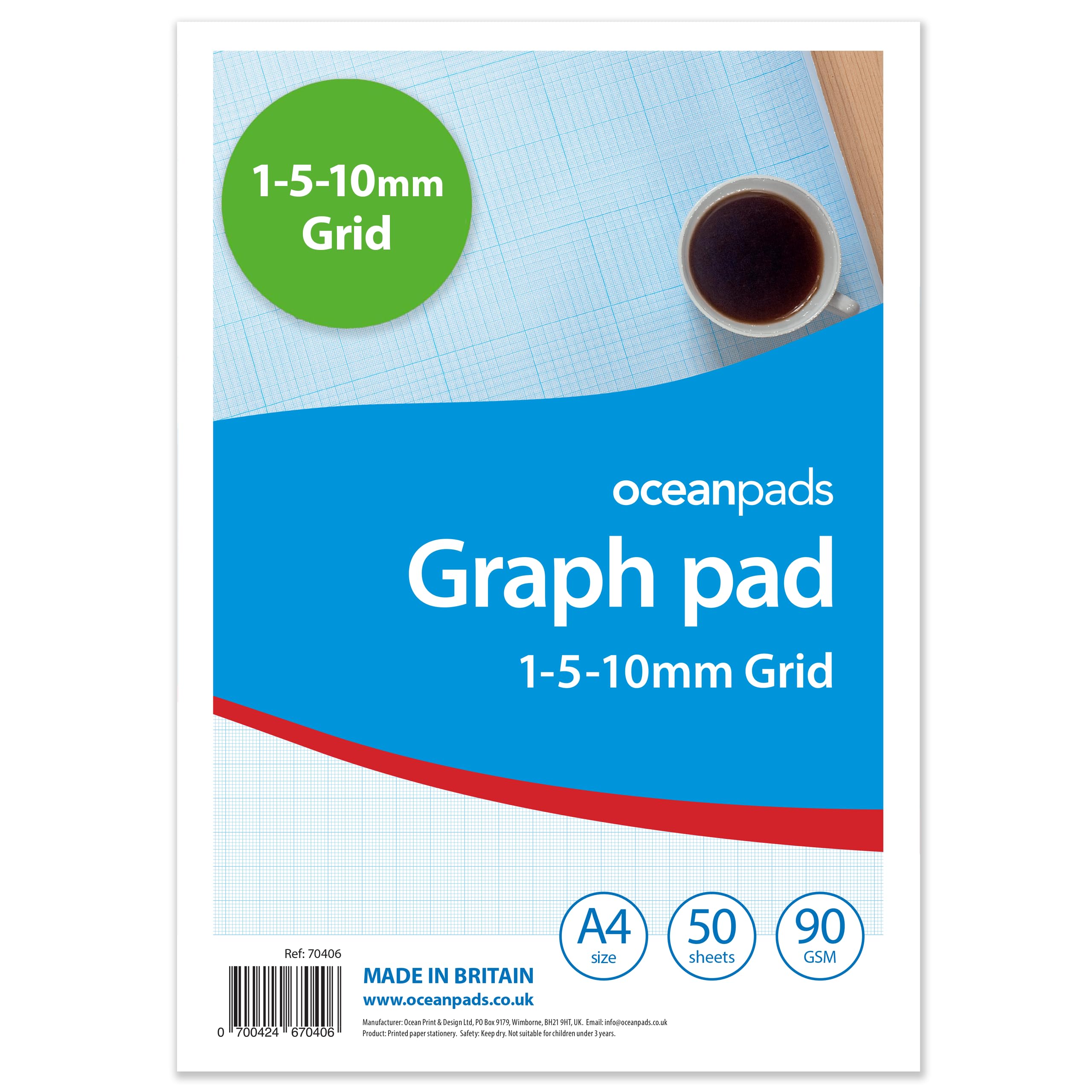 A4 Graph Pad 1-5-10mm Grid – Ocean Pads (70406)
