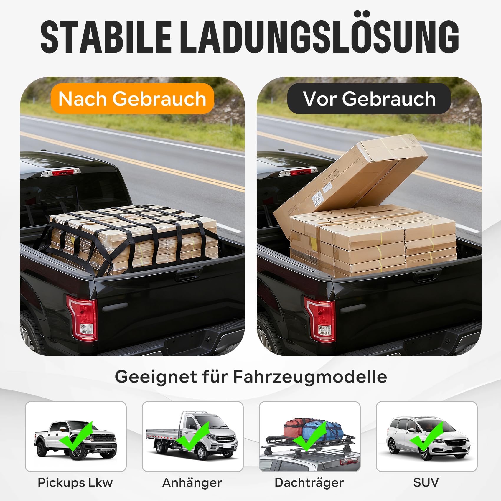 KOMCLUB Red de Malla Reforzada para Caja de camioneta Pickup | Accesorio de seguridad vial, impide que los objetos salgan despedidos en la carretera