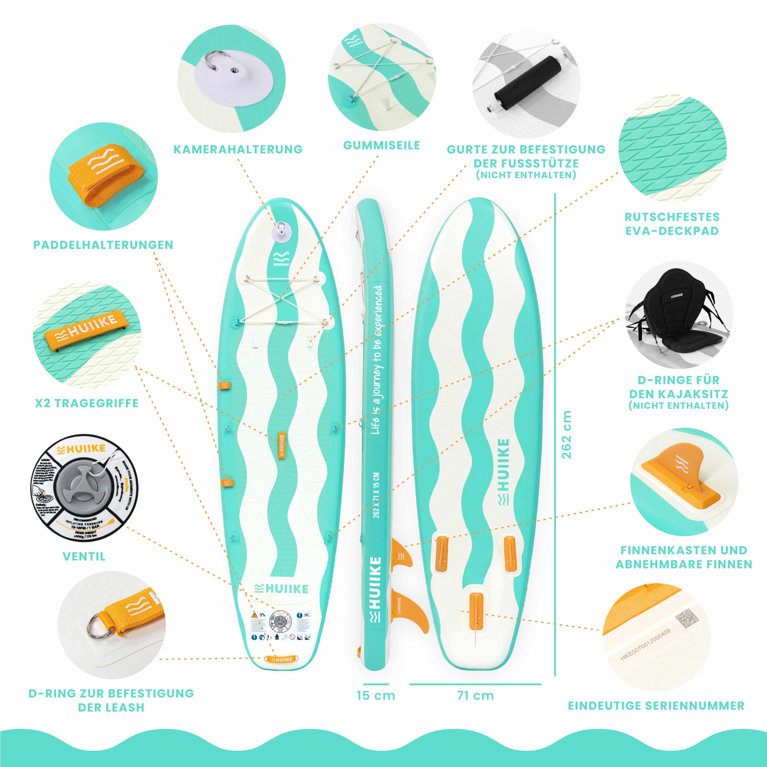 HUIIKE Stand Up Paddling Board für Kinder 8'7" mit Zubehör, Paddel, Pumpe, Finnen, Leash und Rucksack. SUP-Board Aufblasbar mit Hoher Stabilität und Widerstandsfähigkeit. Trägt bis zu 80 kg