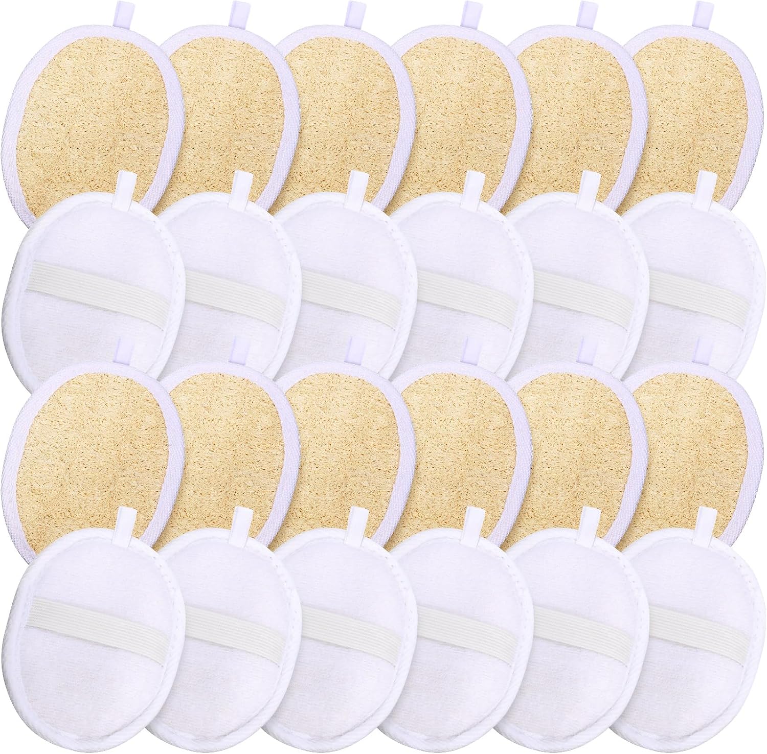 Boao 24 Pcs Loofah Pack Loofah Pads Bulk for Facial Exfoliating Body Bath Shower Mini Sponge Pads Natural Scrubber Brush for Men Women Spa and Travel