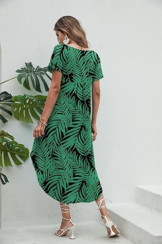 Miniatura 4 de Ekouaer - Camisones largos para mujer con manga corta, vestido de casa con bolsillos, cuello en V, abertura lateral, ropa de dormir S-4XL