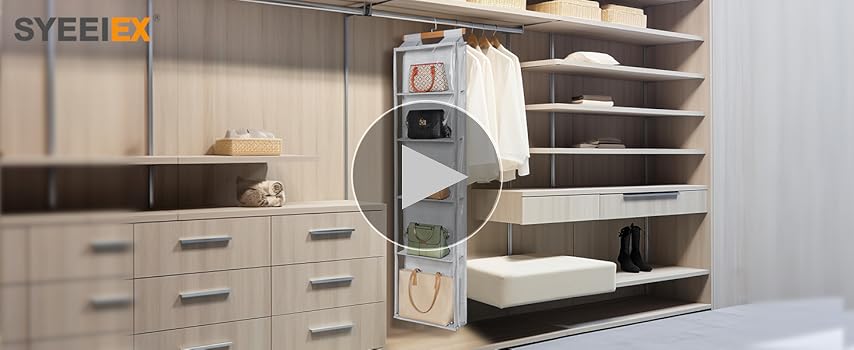 Syeeiex Dustproof Hanging Handbag Organiser With Zip, 4 Clear Pockets Purse Organizer Space