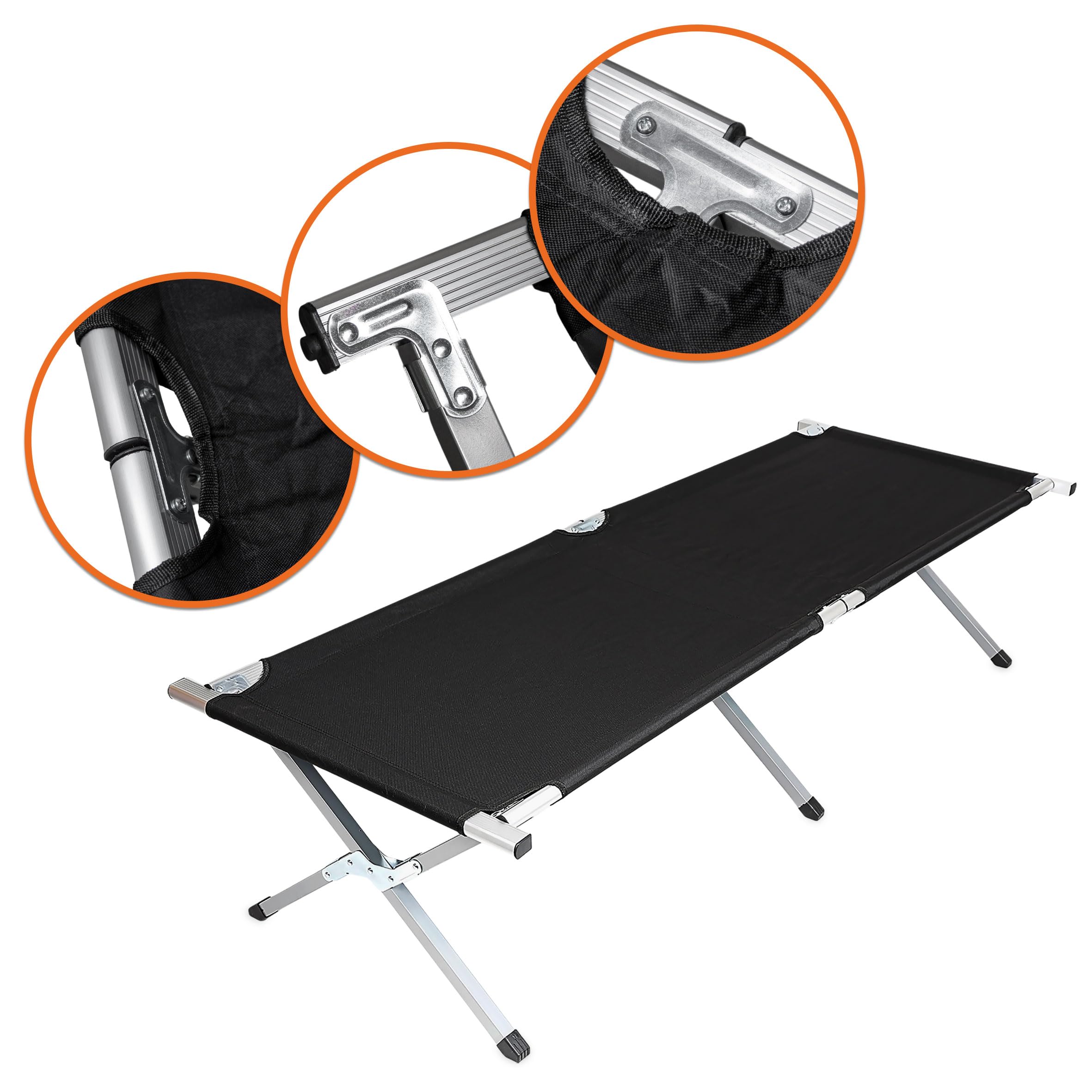 Spetebo XXL Campingbett Klappbar, Schwarz, 190 x 70 cm | Mit Tragetasche, Belastbarkeit bis 120 kg, Für Camping Festival Angeln Wandern