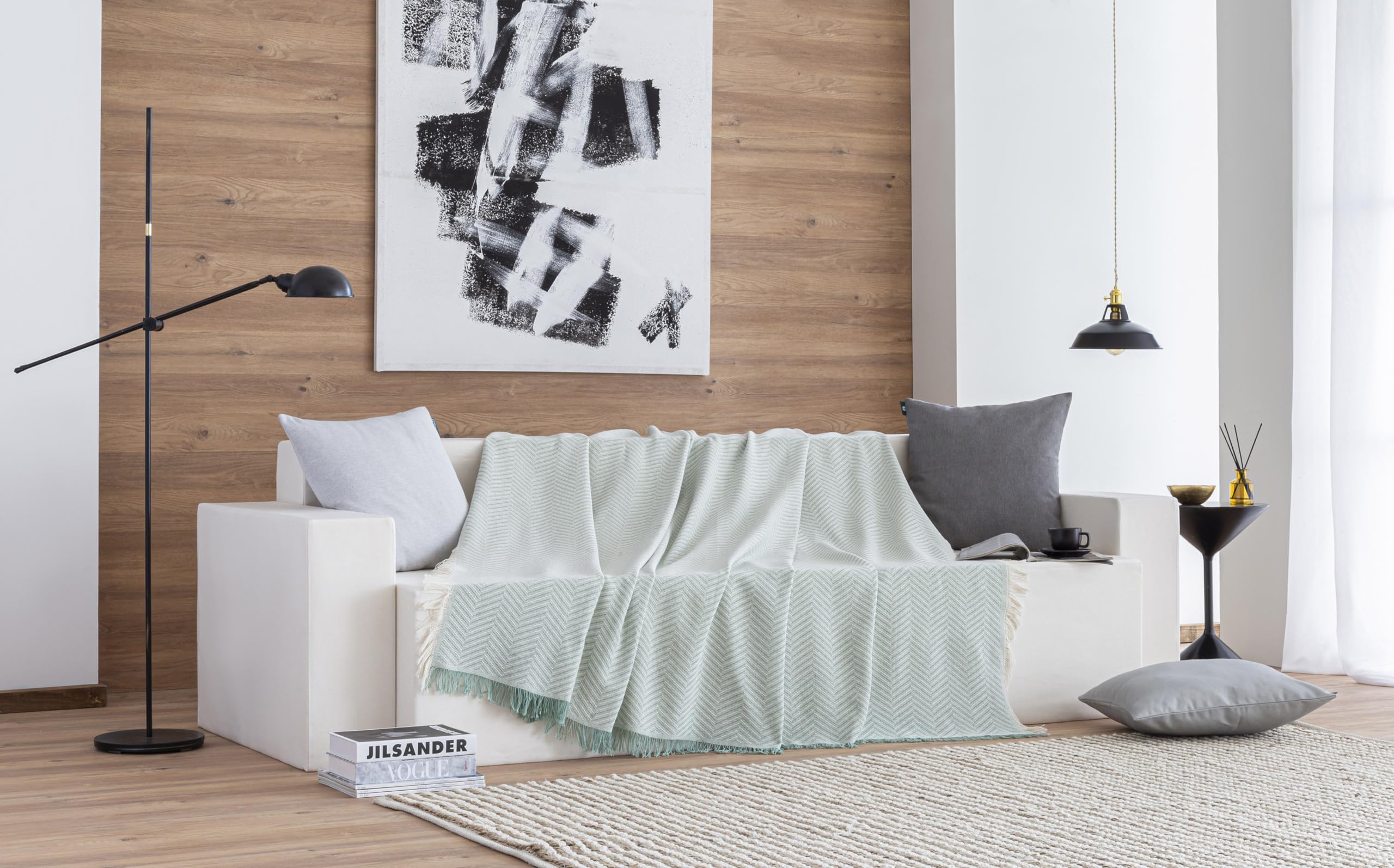 Todocama - Colcha Multiusos Sofa, Manta Foulard, Plaid para Cama, Cubresofa Cubrecama, Jarapas, Fabricado en España, Espiga. (230x260cm, Verde). (Paquete de 2)