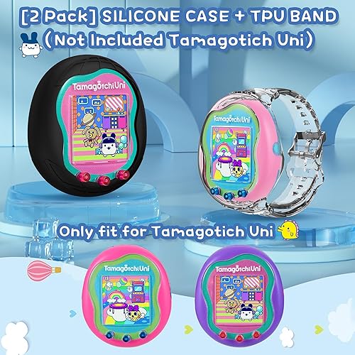 Miniatura 5 de Paquete de 2 fundas para Tamagotchi Uni, funda de silicona + funda protectora de TPU para Tamagotchi Uni Interactive Virtual Pet Game Machine (negro