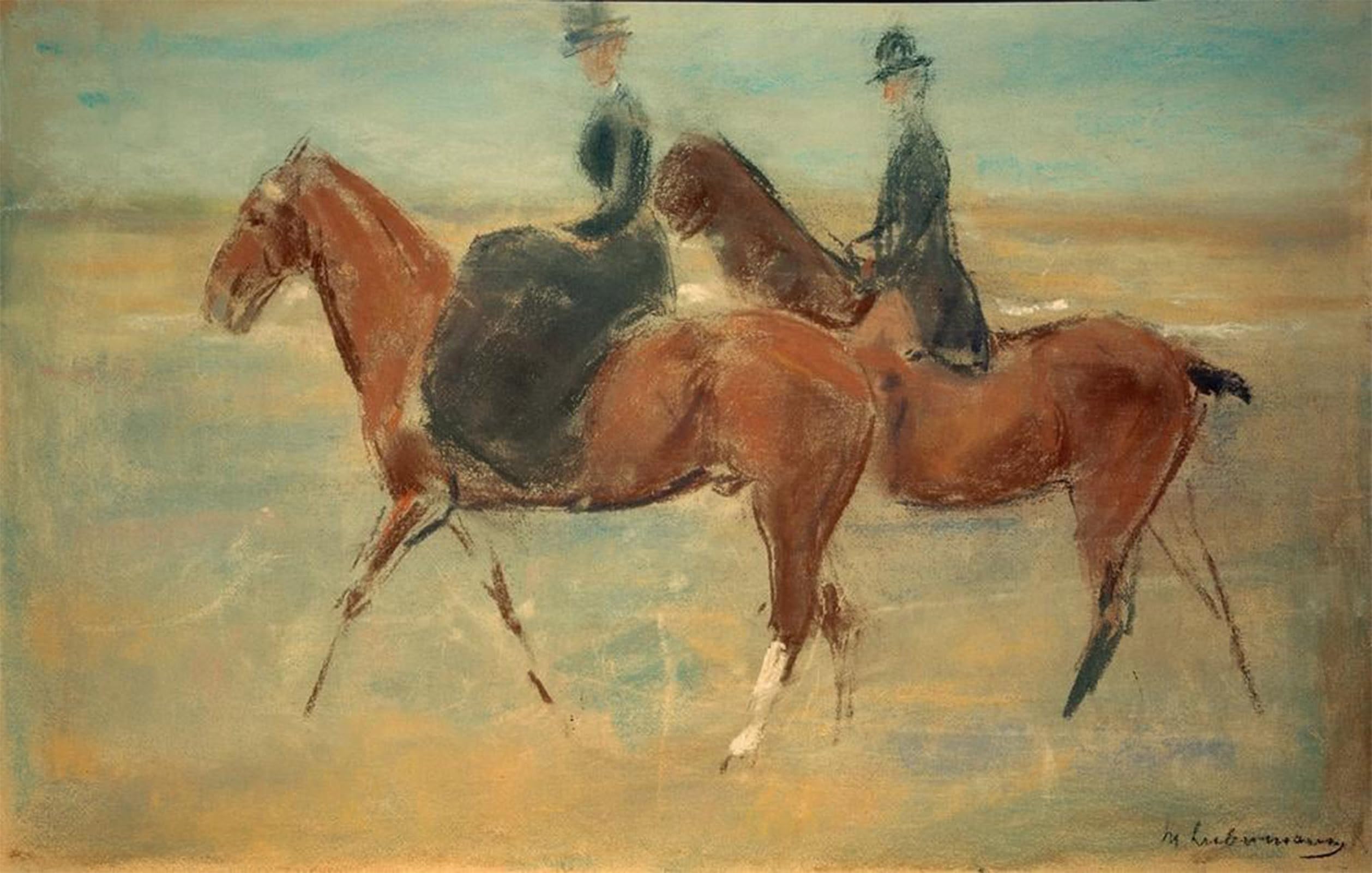 SERENDIPITP Retro Picture Poster Wall Art Pictures Painting Rider and horsewoman at the sea by Max Liebermann Wall Art Canvas Print for Wall Decor 60x90cm