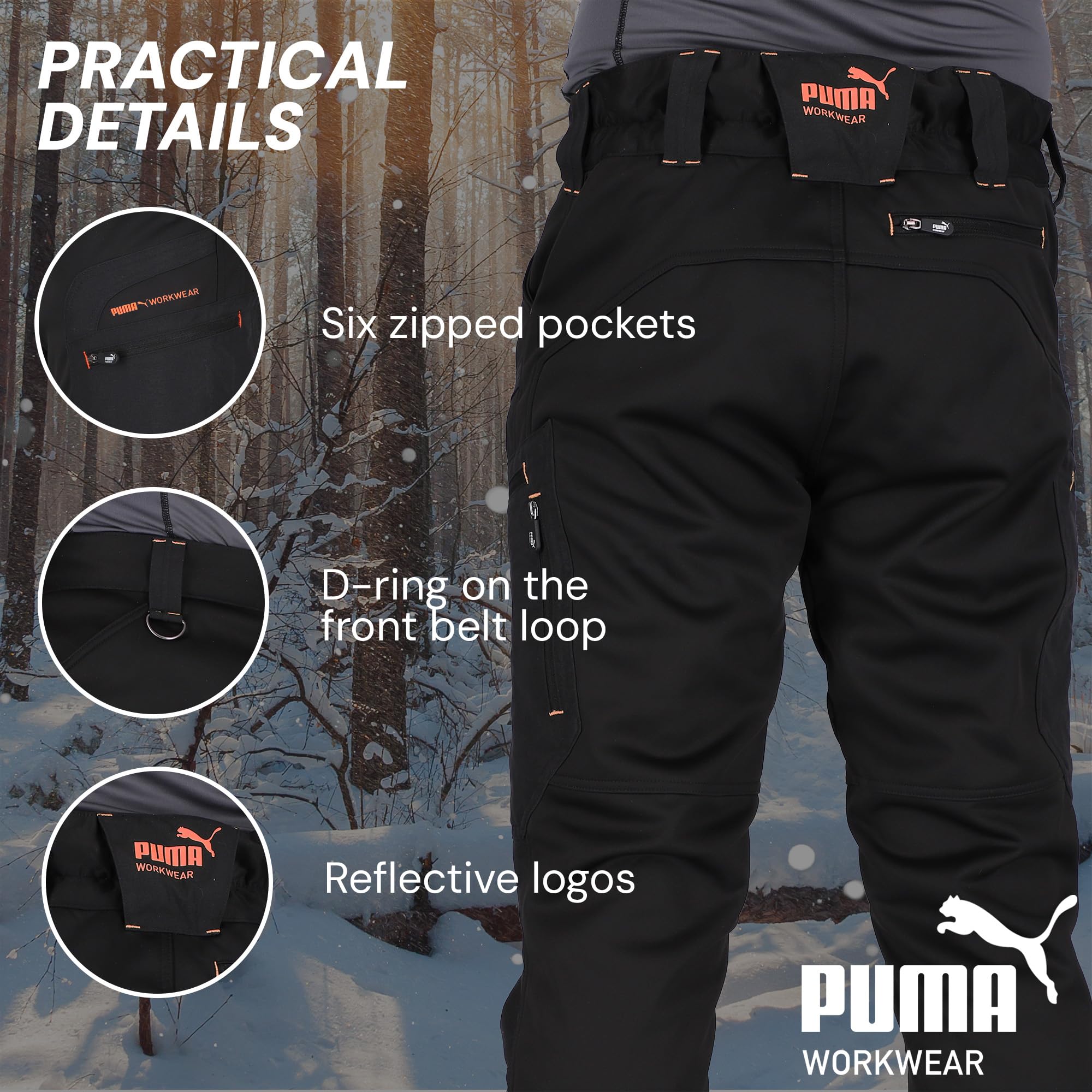 PUMA Workwear ProOne Alpine spodnie męskie z podszewką - spodnie outdoorowe dla mężczyzn - wiatroszczelne i wodoodporne spodnie softshellowe - elastyczne spodnie robocze, spodnie trekkingowe, męskie