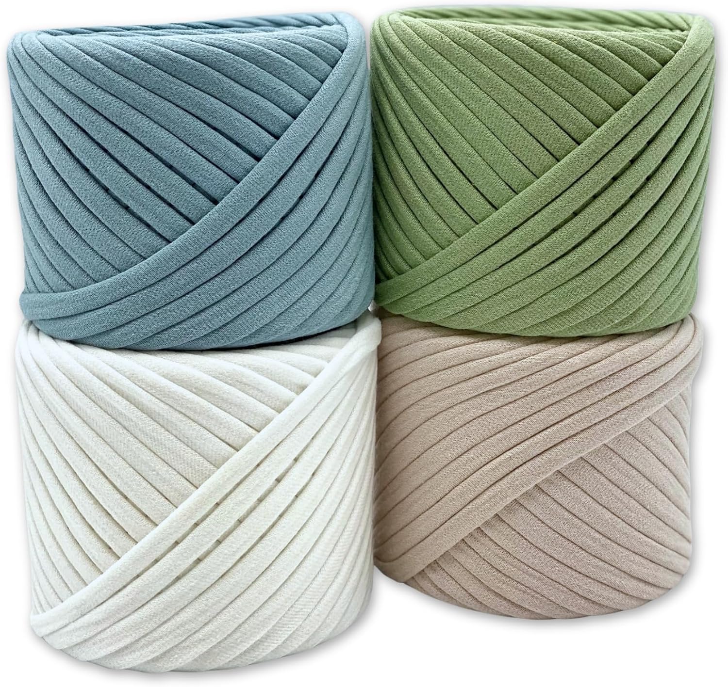 T-Shirt Yarn Fettuccini Zpagetti Set, 4 Cotton Yarn Balls Total of 218 Yards, Tshirt Yarn Kit for Crocheting, Knitting, Macrame, Berlin Set