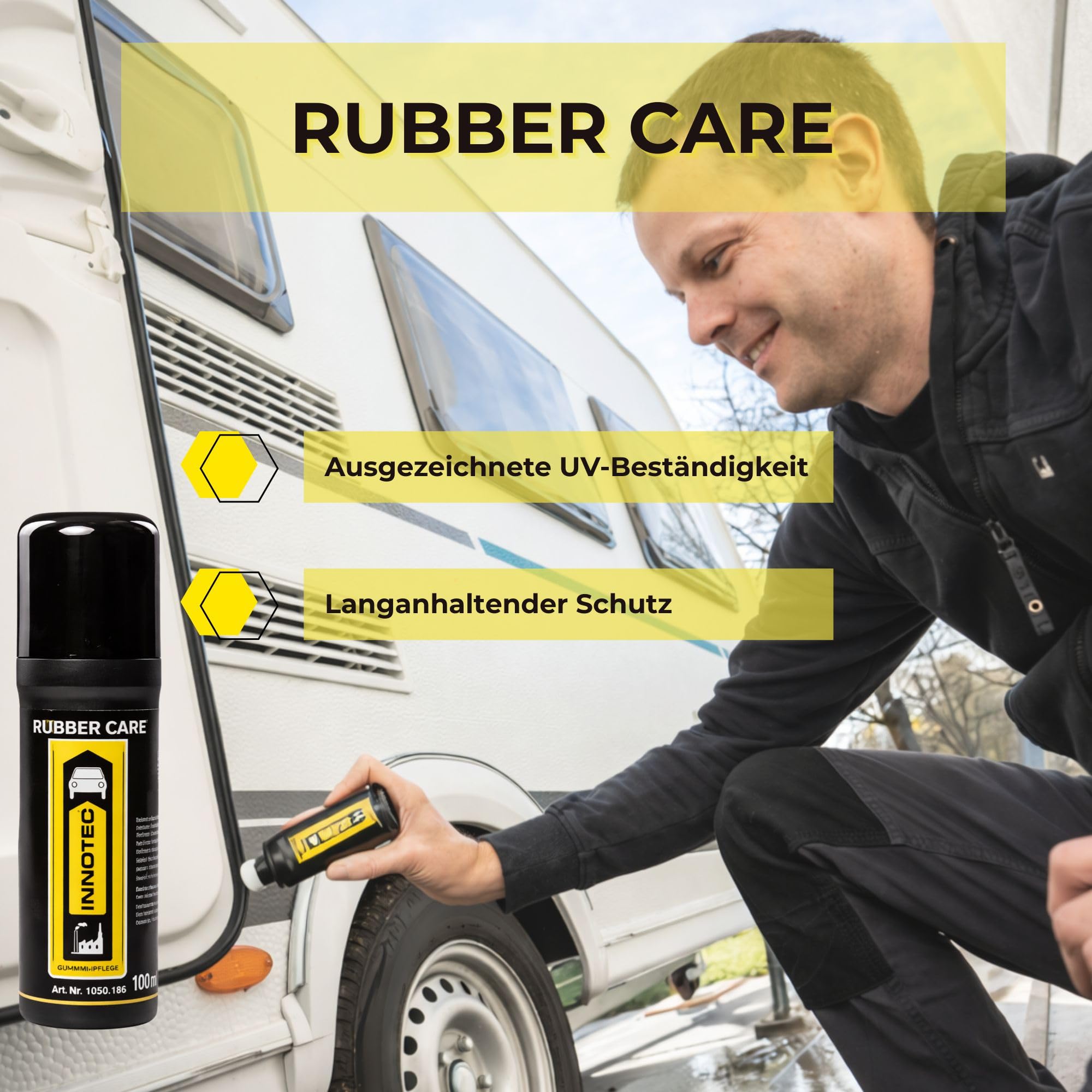 4 Stück INNOTEC Rubber Care 100 ml – Gummipflege-Roller zur Pflege von Fahrzeugdichtungen, Türgummis, Fensterrahmen & anderen Gummioberflächen – verhindert Austrocknung, Rissbildung & Festfrierung