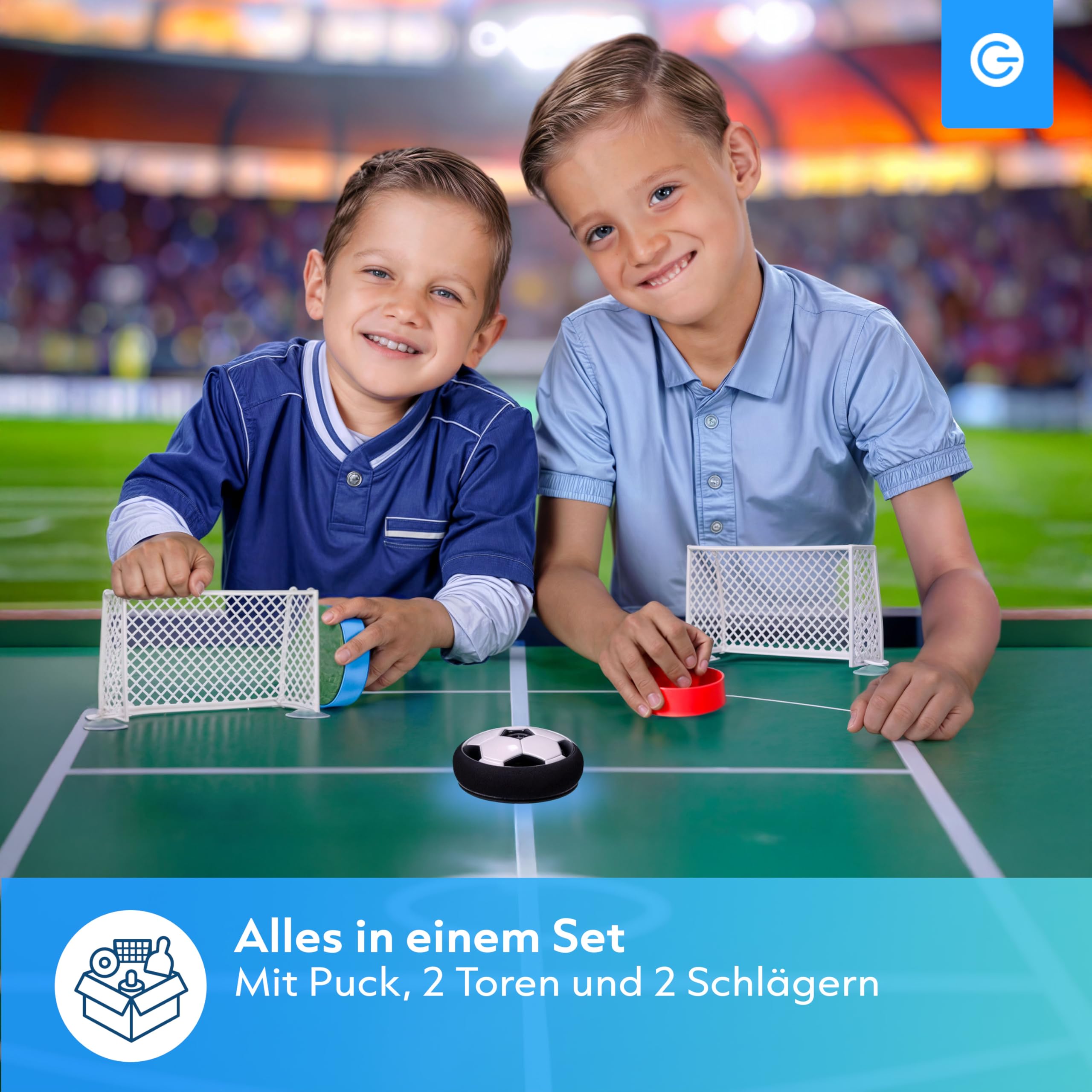 Silvergear® Air Tischfußball Spielset | Mini Tischkicker Mit Air Hockey Puck | Spielzeug Für Kinder Mit Toren Und Paddles | Tragbares Spiel Für Drinnen | Maße 9 Cm Puck 7,5 × 7,5 × 6 Cm Schläger | Far