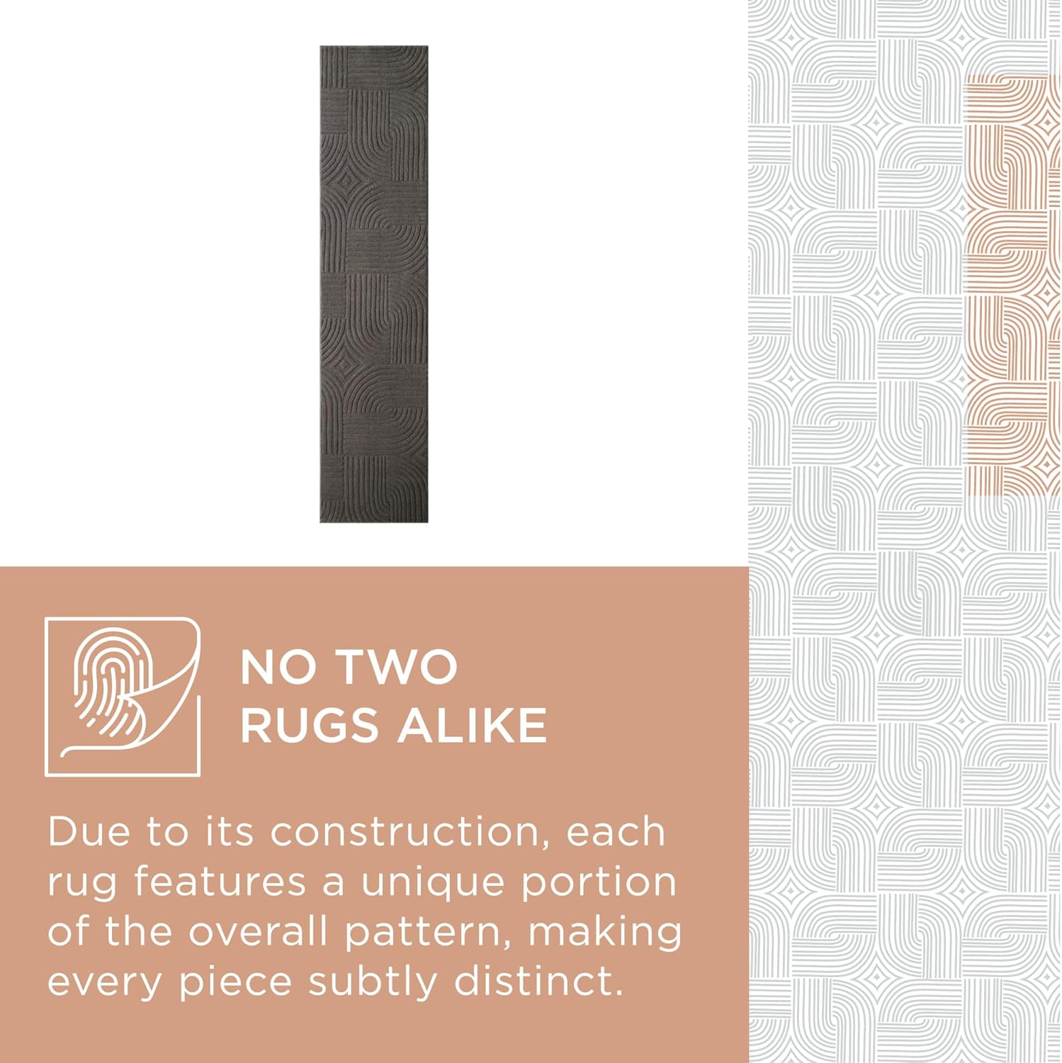 TOWN & COUNTRY EVERYDAY Stone Geo Curve Soft Felt Everwash®, Machine Washable Area Rug with Non-Slip Backing, Geometric Rug, Charcoal Grey, 1'7"x7'2"