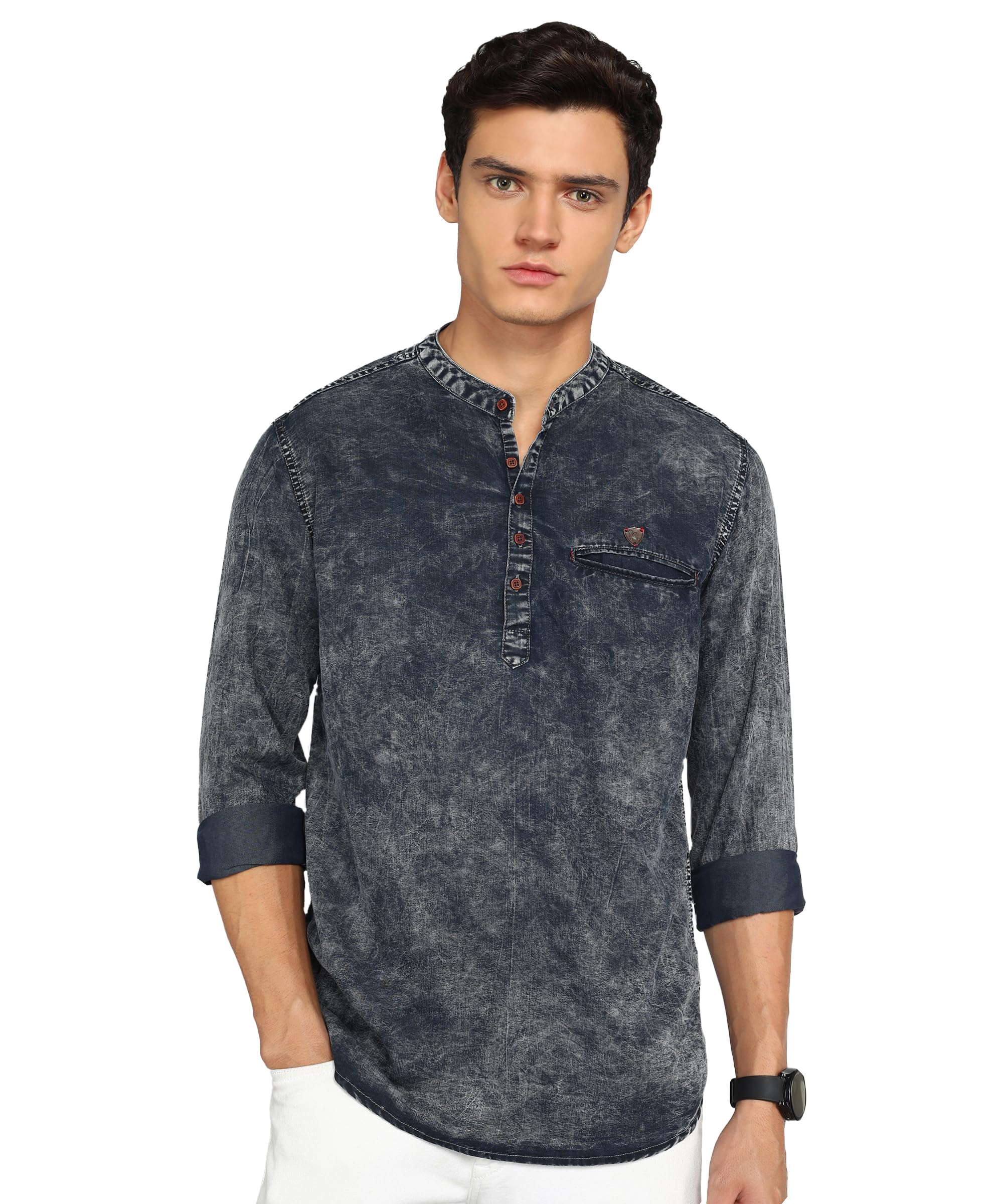 kuons avenue Men's Denim Casual Short Kurta | Mandarin Collar | Full Sleeves | Tailored Fit– Stylish Ethnic Wear-picture-38