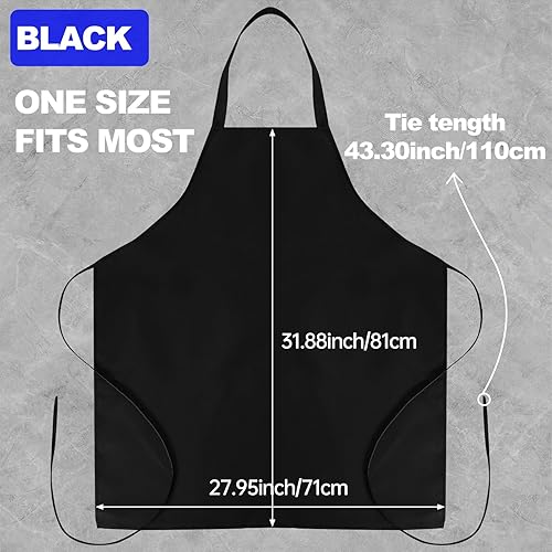 Miniatura 2 de Delantales unisex, paquete de 6 delantales con babero, delantales negros a granel, delantal de chef negro con lazos extralargos, delantal de chef