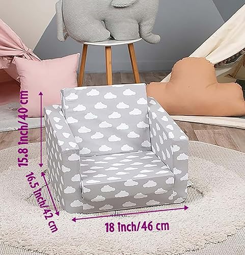Miniatura 30 de Delsit - Versátil sofá individual 2 en 1 para niños pequeños y niños - Silla elegante con apertura abatible - Muebles suaves para bebé con funda