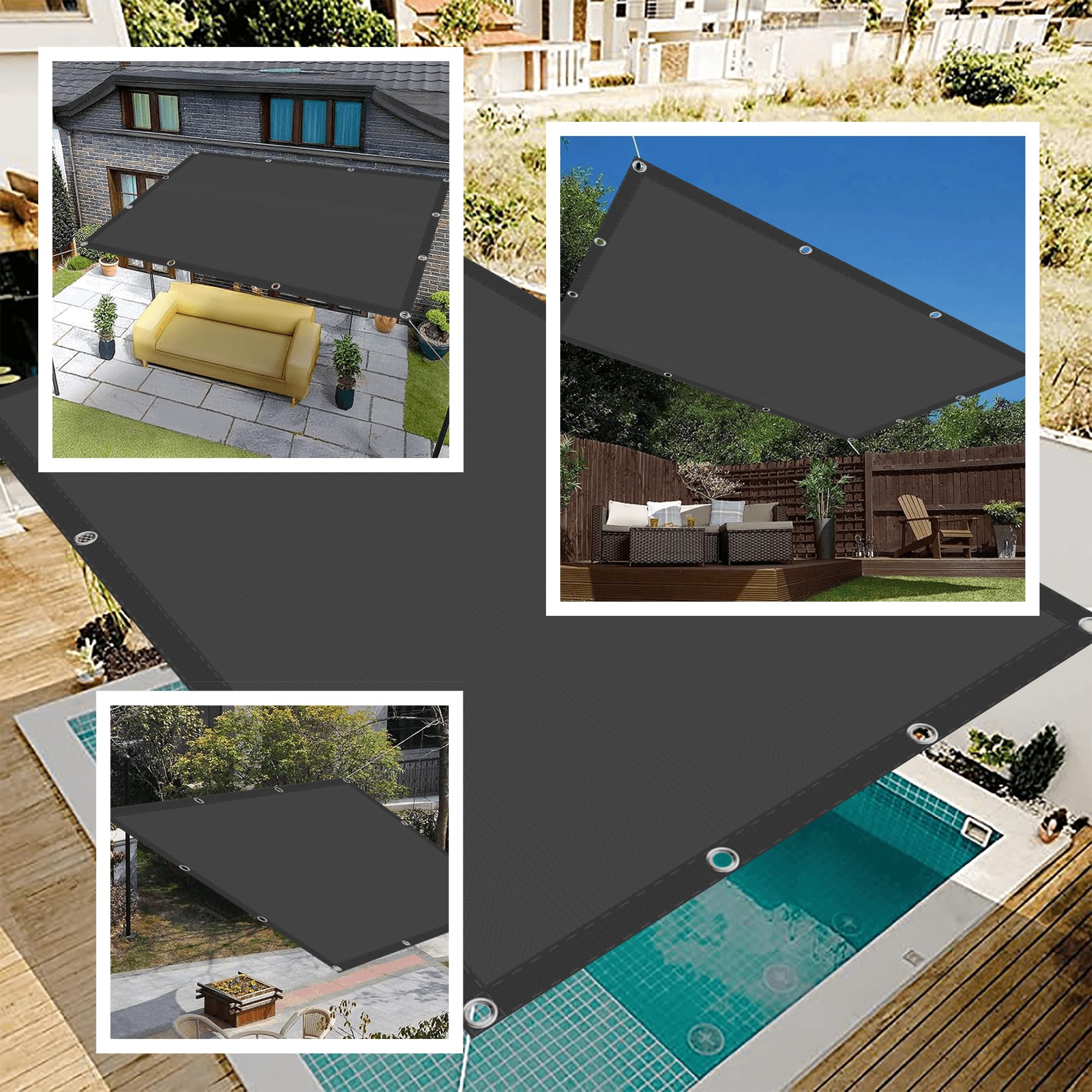Sonnensegel Quadrat 4 x 5 m inkl Befestigungsseile Rechteckig Schattennetz Wetterfest für Draußen, Patio, Garten Terrasse Camping, Dunkelgrau