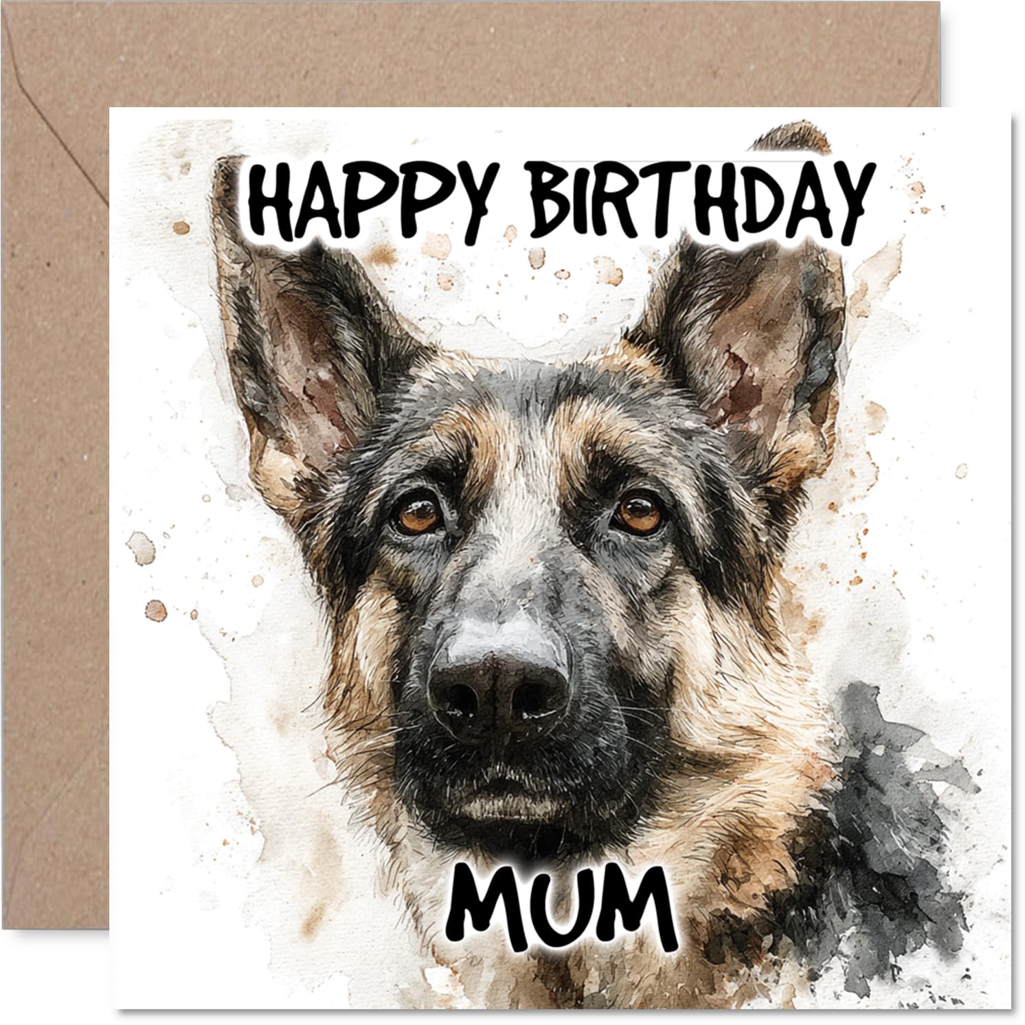 Mum Birthday Card - German Shepherd - Happy Birthday Card for Mum from Son Daughter, 145mm Dog Breeds Bday Greeting Cards