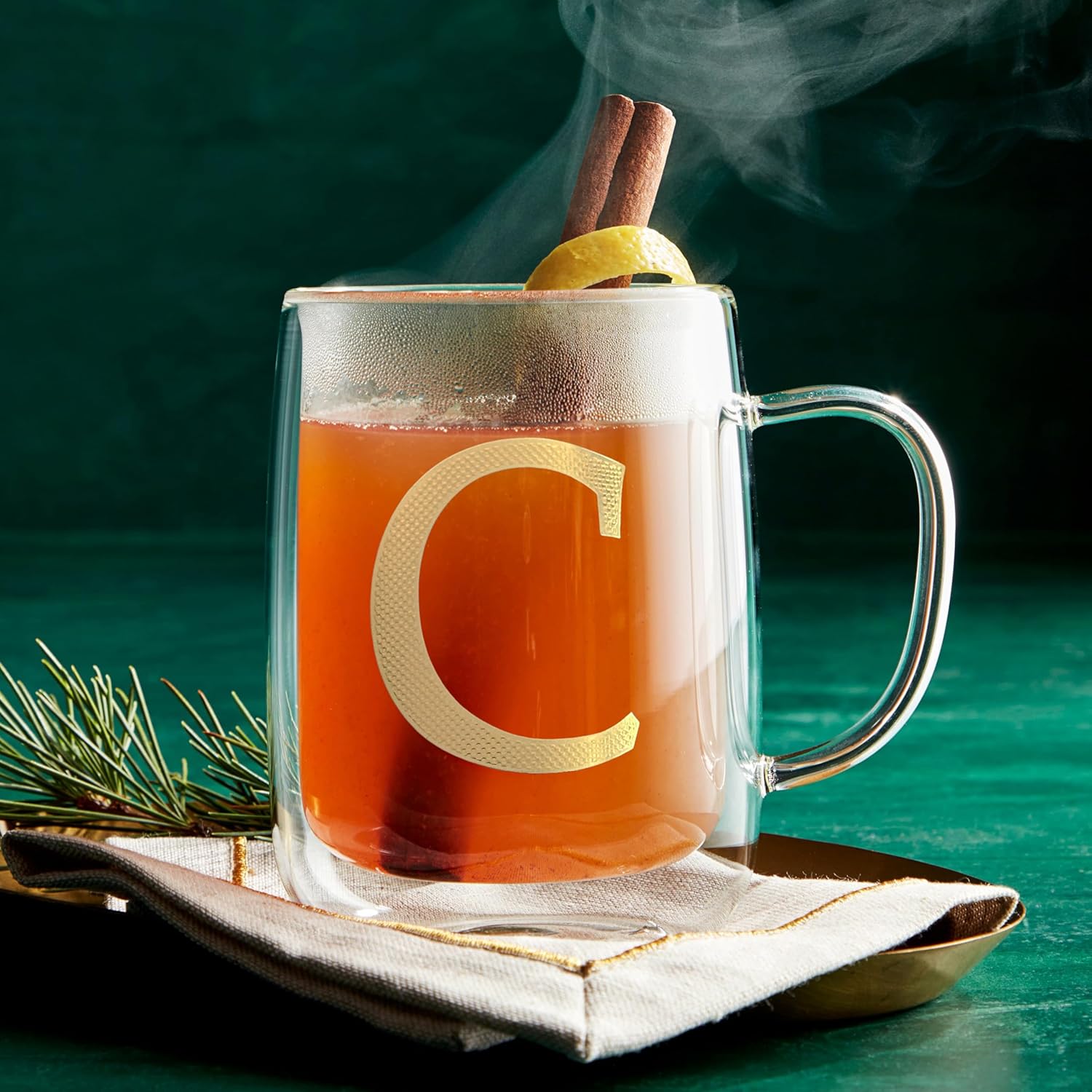 COLLECTIVE HOME - Double Walled Glass Coffee Mugs, Insulated Coffee Mug with Handle, Personalized Gifts for Women, Men, Christmas, 14 oz Monogram Cups (C) - Image 5