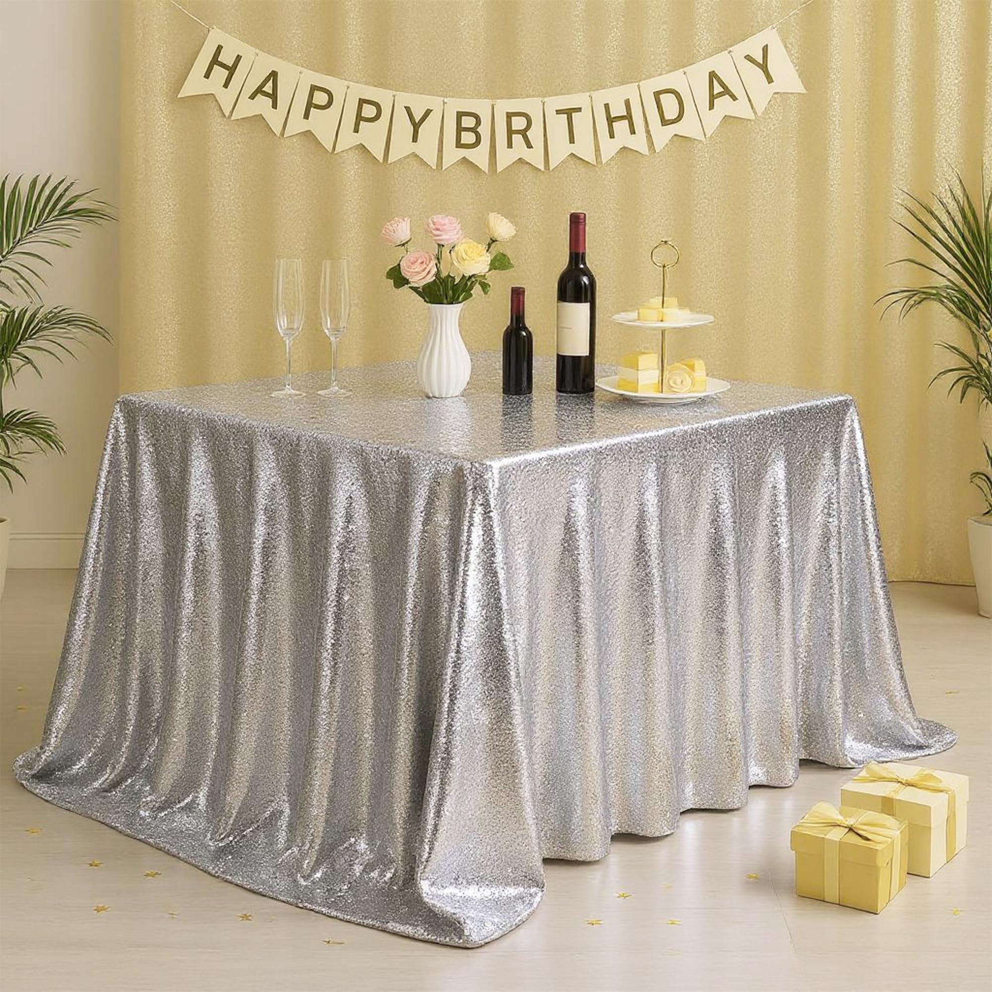 WedDecor Sequin Tablecloth 70" x 70" Square Shiny Glitter Silver Table Cover For Birthdays, Wedding, Banquets, Christmas, Reception, Dining Party, Baby Shower, Table Decorations, Pack of 10 — image 1