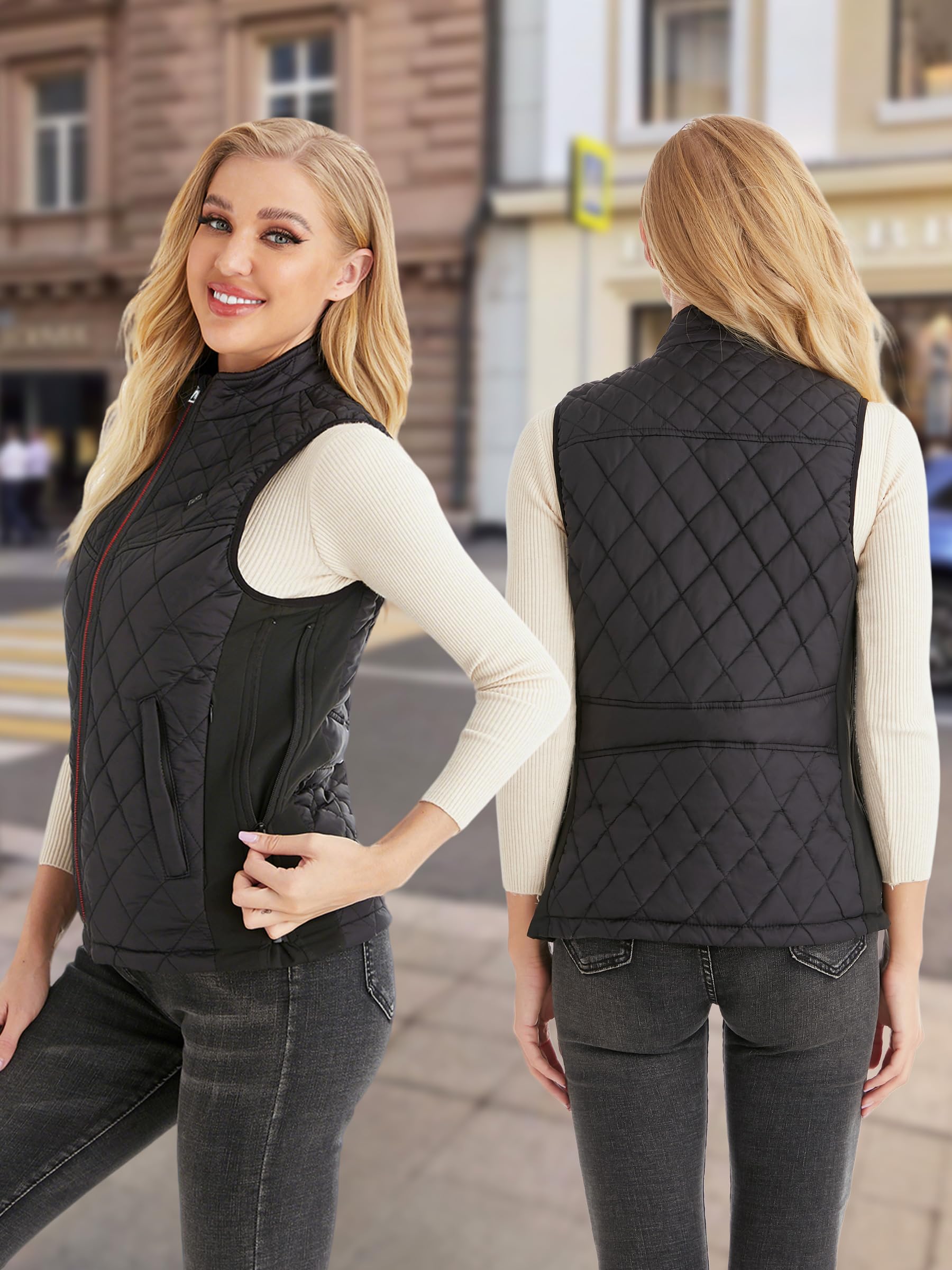 Chaleco Calefactable Mujer, Chaqueta Calefactable con Bateria 16000mAh, Chaleco Termico Eléctrico Ligero con 6 Zonas Calefactables 3 Niveles de Temperatura