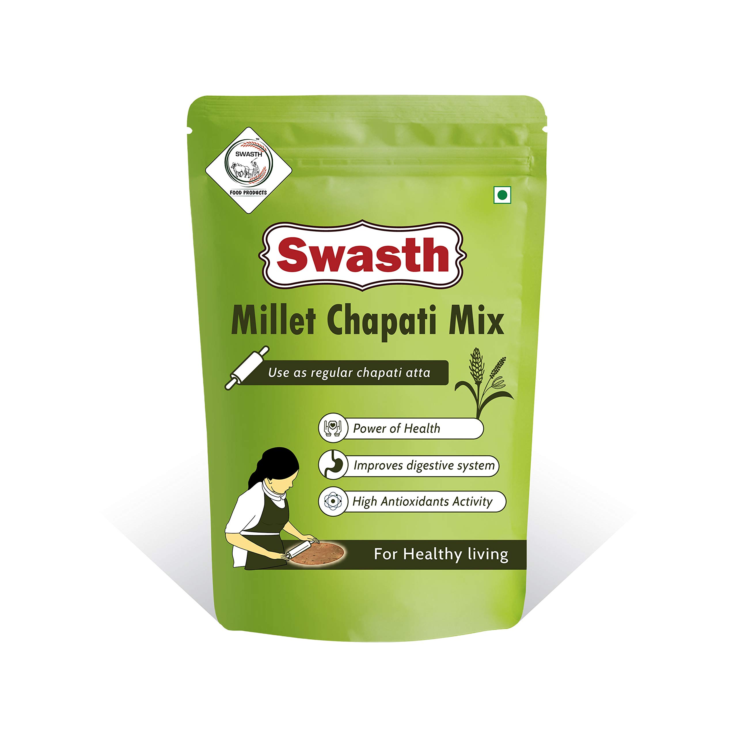 Swasth Millet Chapati Atta (flour) Made With 55% Millets Rich In Dietary Fiber,Low Carbohydrates,Atta Contains Low Glycemic Index|High Protein,Helps To Control Sugar Levels.