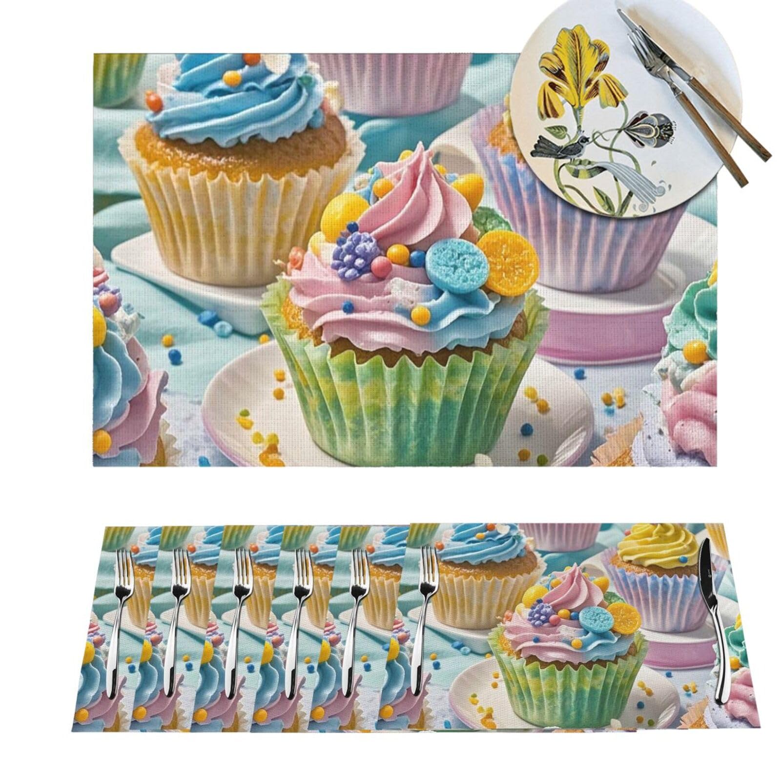 Sets de table antidérapants motif cupcakes en PVC résistant à la chaleur x6