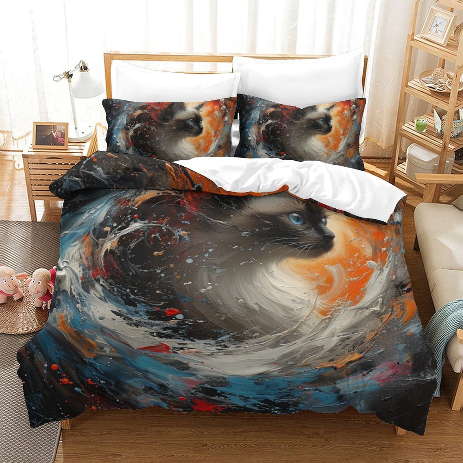 Parure de lit chat flamme 3D en microfibre douce 200x200cm pour chambre d'ado moderne