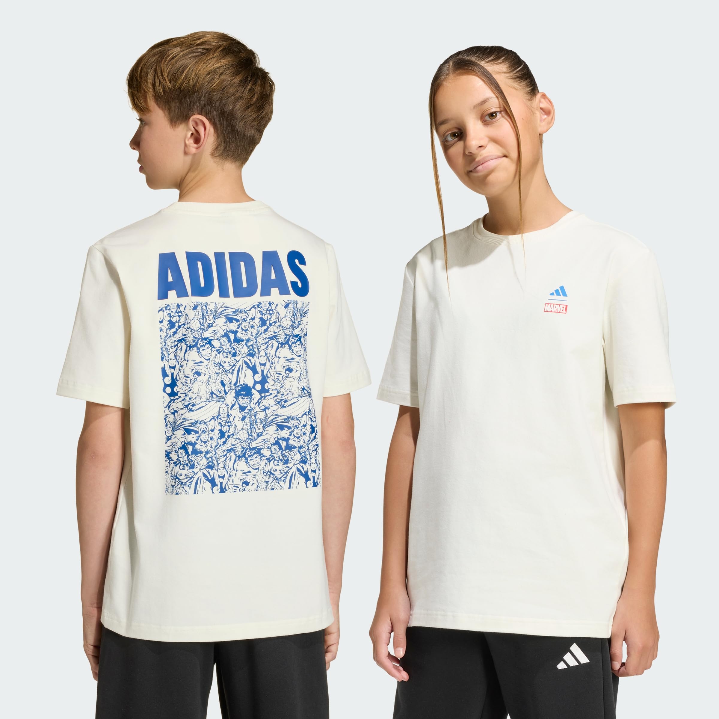 adidas Unisex Kids Marvel Avengers Graphics TEE, Off White/ray Blue, 11-12 Years