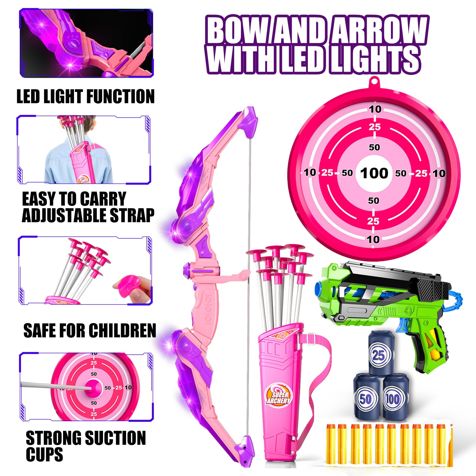 Set Arco E Frecce Per Bambini Con Bersaglio - Gioco Tiro Con L'Arco Indoor/Outdoor Dai 5 Anni