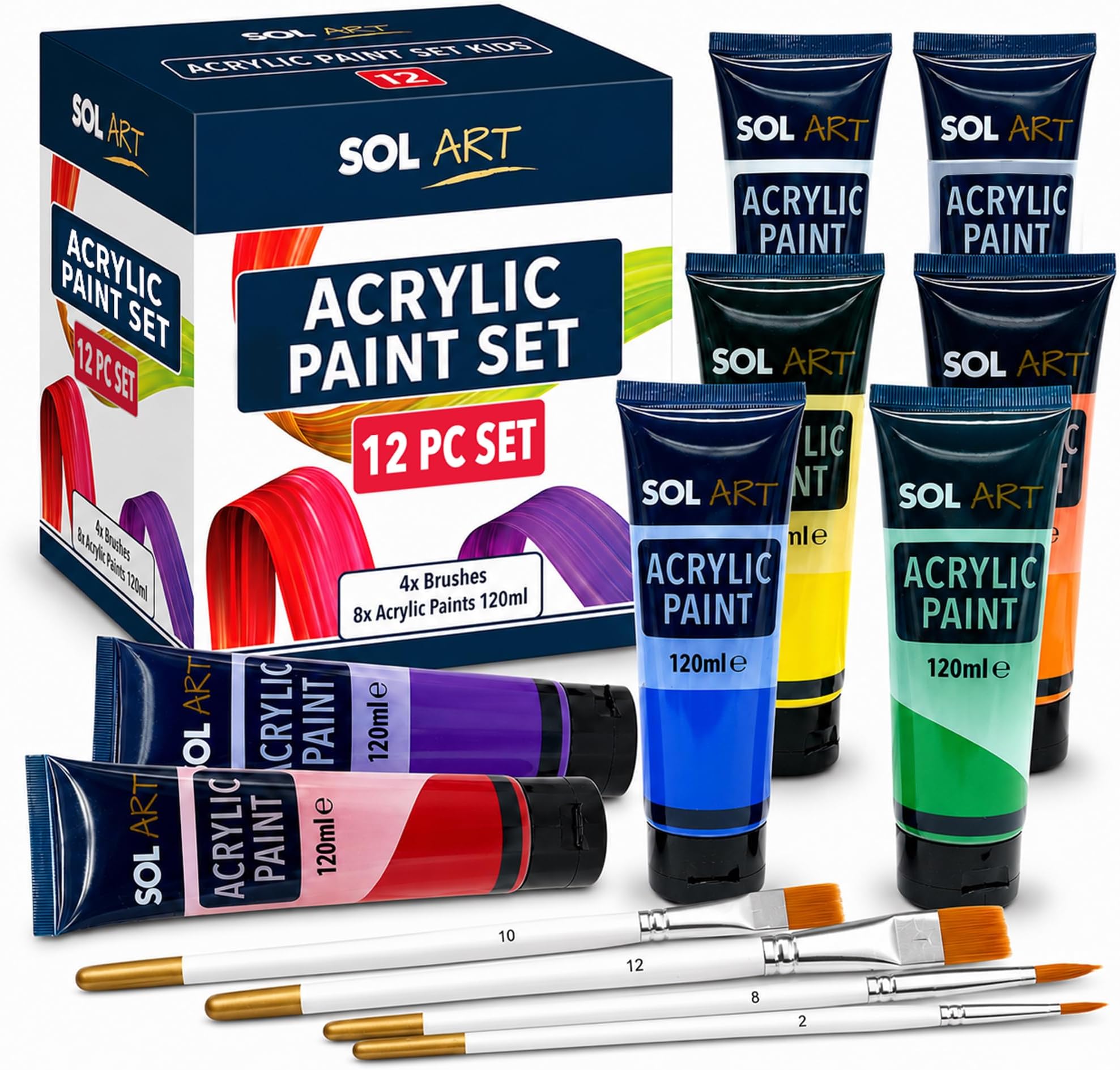 12pc Acrylic Paint Set - Large Tube Water Based Acrylic Paints
