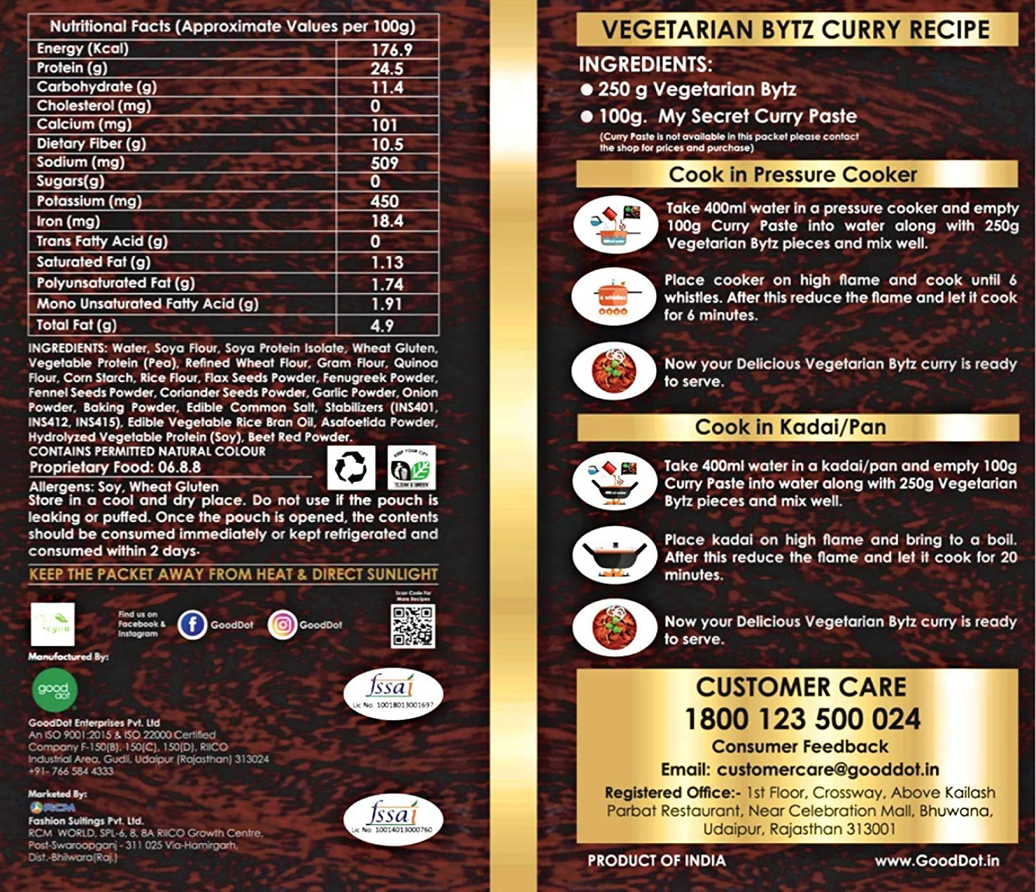 GoodDot Vegetarian Bytz & My Secret Curry Paste Combo | Plant-Based Meat Alternative | Mock meat - Ready-to-Cook | No Meat, No Egg, No Dairy | 330g (250g + 80g) 2
