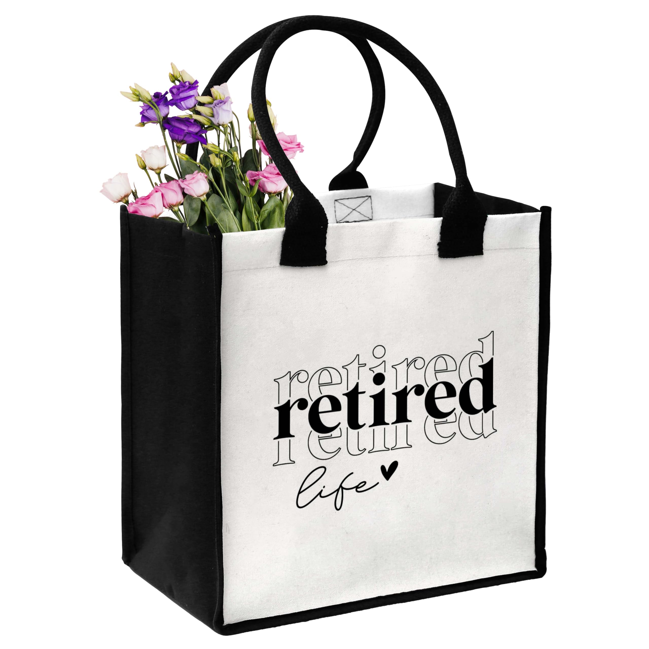 ONDTOM Retirement Gifts for Women 2024, Canvas Beach Bags for Women, Aesthetic Tote Bag, Reusable Grocery Shopping Bags, Birthday Gifts for Coworker Friends-A19