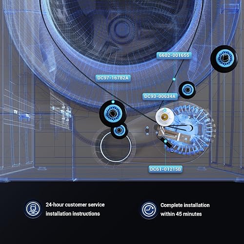 Miniatura 5 de Kit de reparación de secadora Sam-Sung actualizado para DC97-16782A Kit de reemplazo de rodillo de secadora Samsung, DC93-00634A polea tensora de