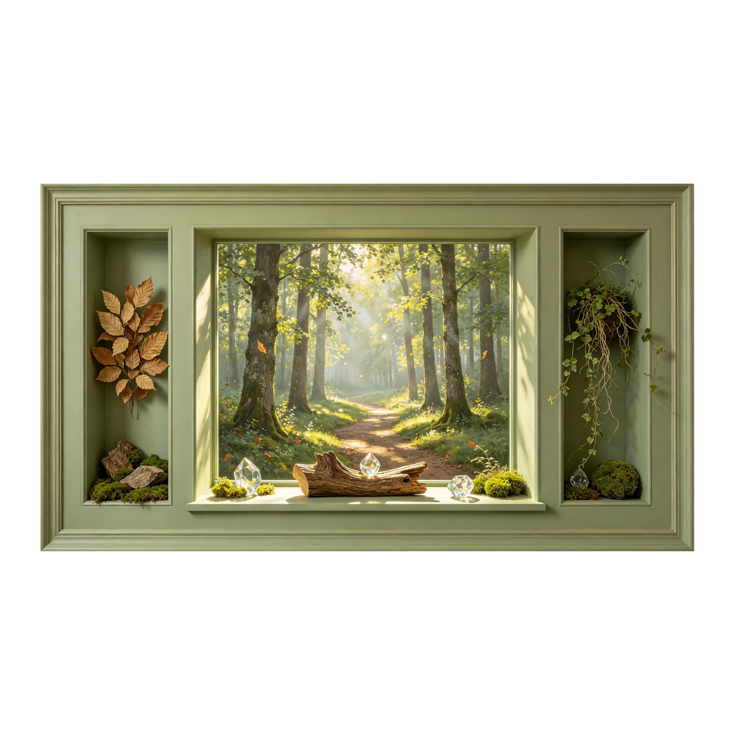 Yzpallescene 3D Framed Wall Art Sunlit Forest Path Woodland Botanical Window View Large Size SelfAdhesive Removable Wall Decor Prints Artwork for Living Room Bedroom Office