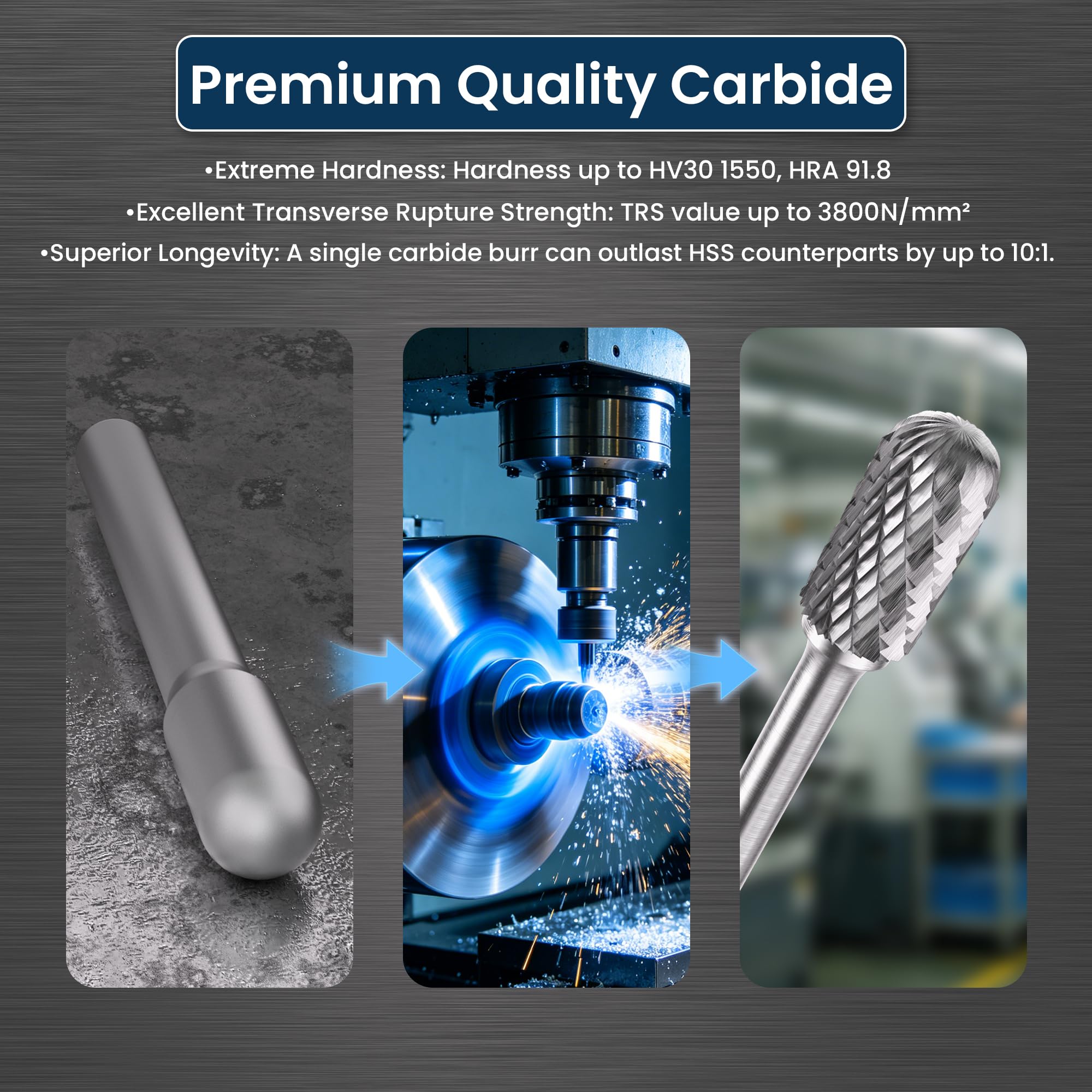 LU&MN SC-5 Tungsten Carbide Burr, 1/2"×1" Head, 1/4"×6" Shank, 1 PCS — Amazon image 7