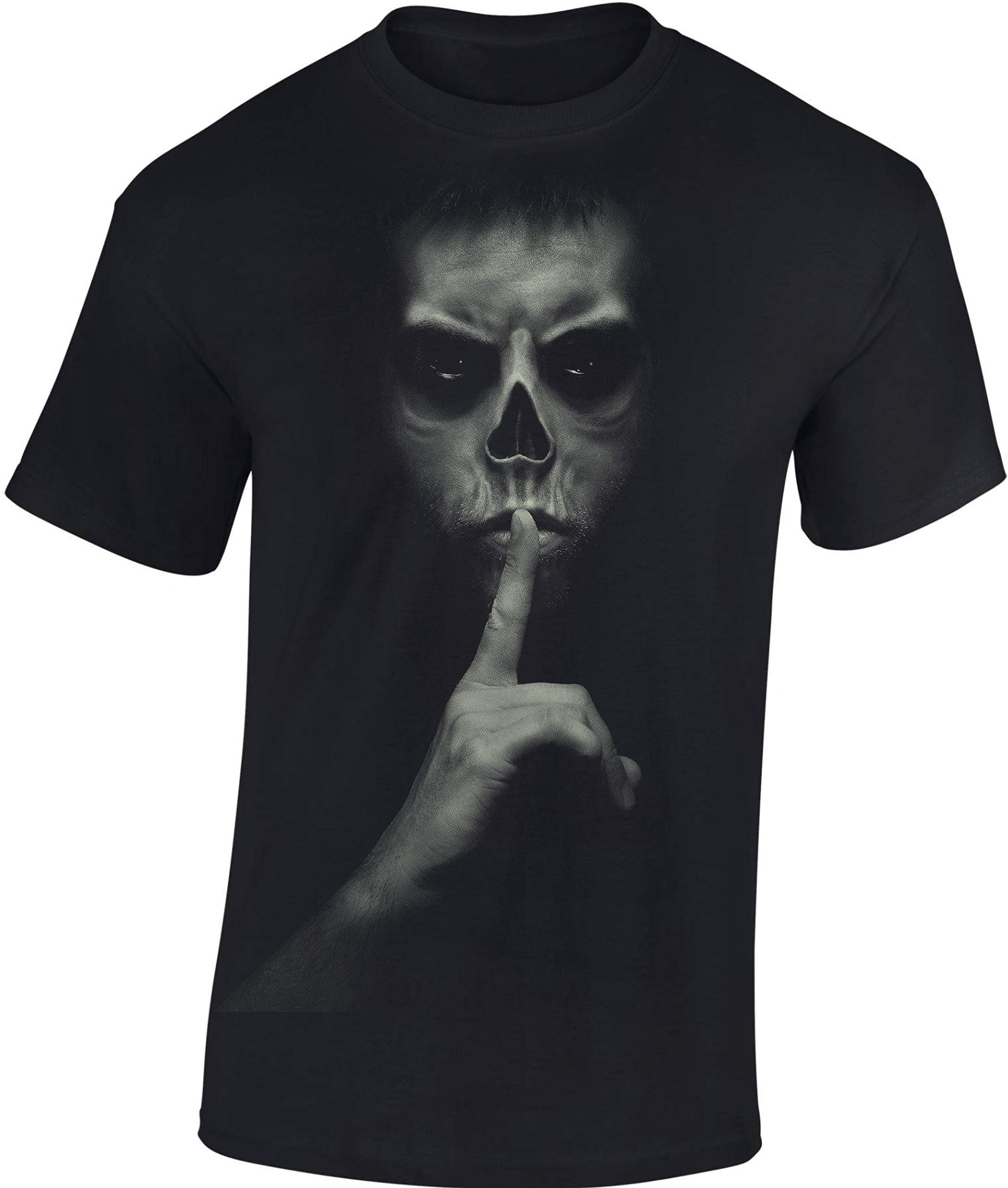 Camiseta: Shhh ! - Cráneo Skull Halloween T-Shirt - Biker Regalo Hombre-s y Mujer-es - Noche Brujas - Calavera - Horror - Gamer - Frankenstein - Fantasy - Apocalipsis - Zombi-e