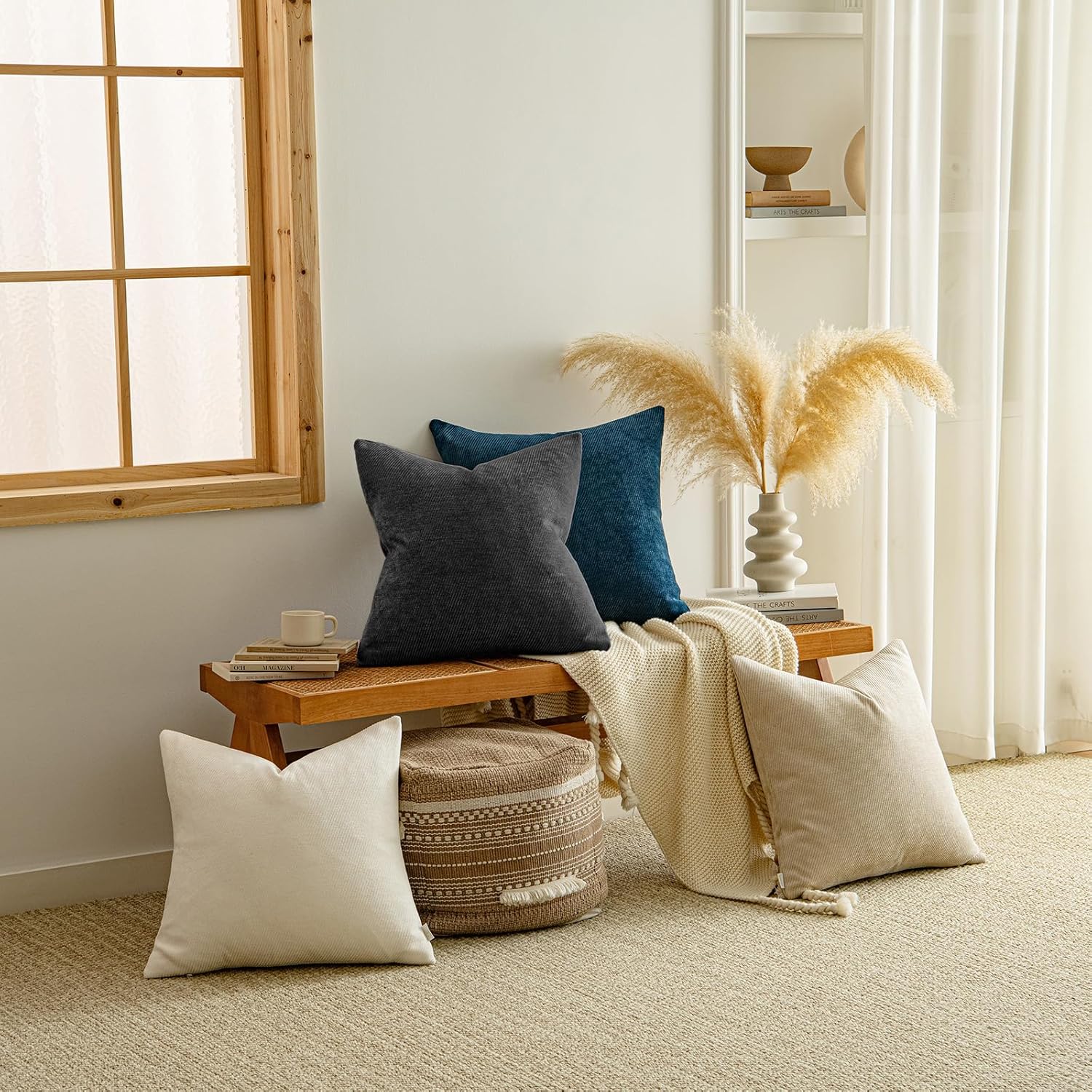 a moment Pack of 2 Decorative Chenille Throw Pillow Covers with Twill Cushion Covers for Sofa Living Room Couch Bed 20x20 Inch Black - Image 5