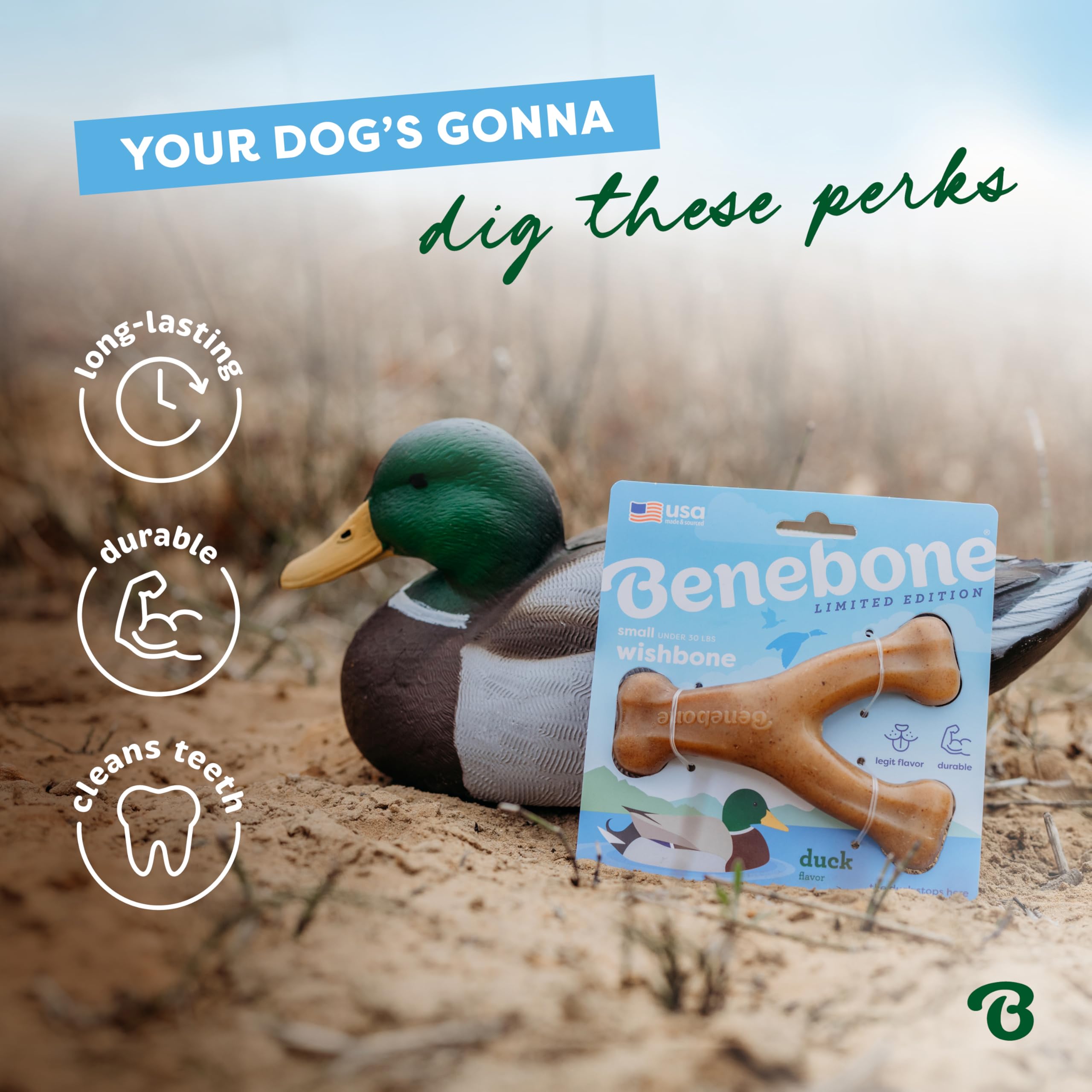 Benebone Wishbone Durable Dog Chew Toy for Aggressive Chewers Duck, Made in USA, Large, Brown - Image 4