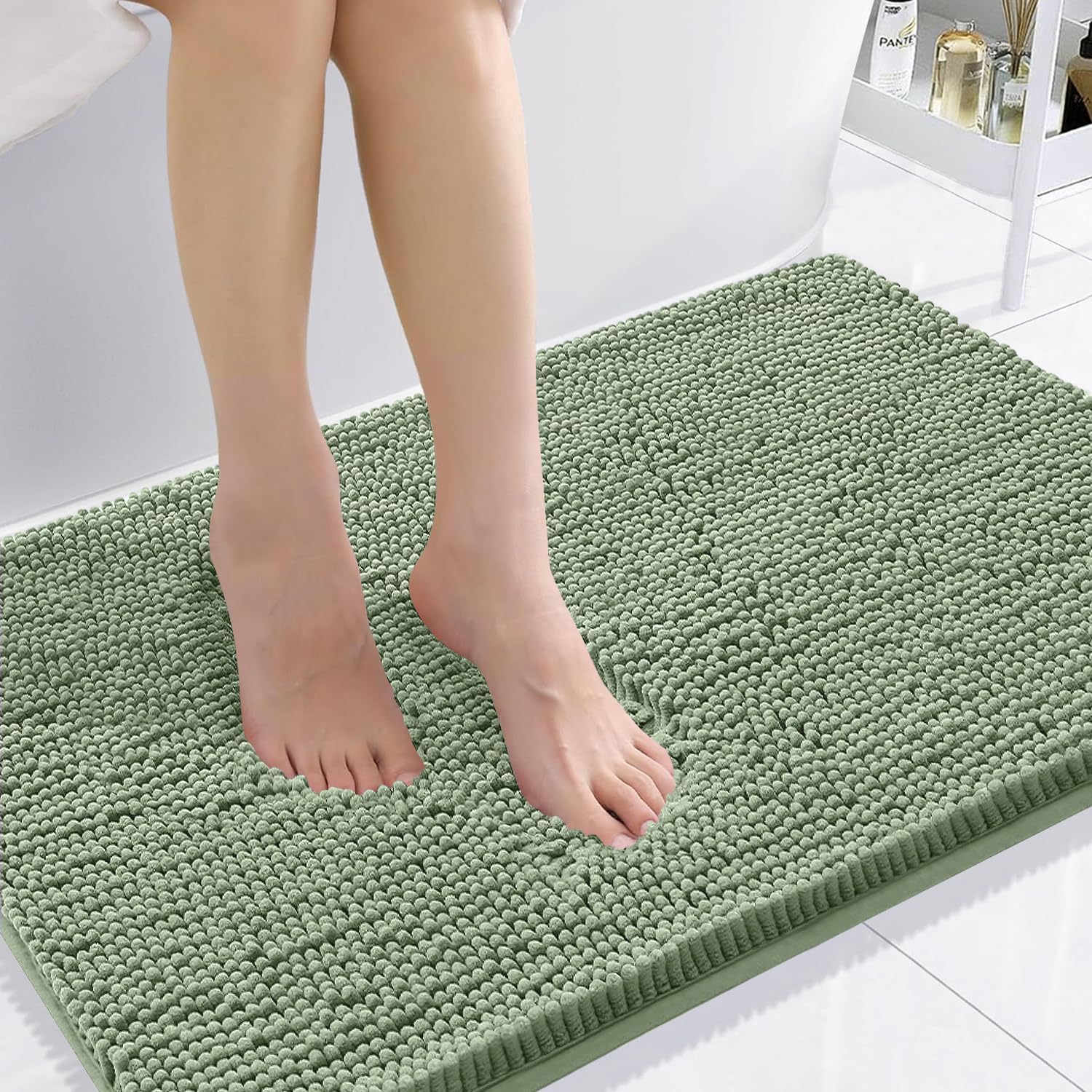 Smiry Luxury Chenille Bathroom Rugs 36x24, Extra Soft and Absorbent Shaggy Bath Mat, Machine Washable, Non-Slip Plush Carpet Runner for Tub, Shower, and Floor, Home Decor Accessories, Sage Green 36'' x 24'' Sage Green