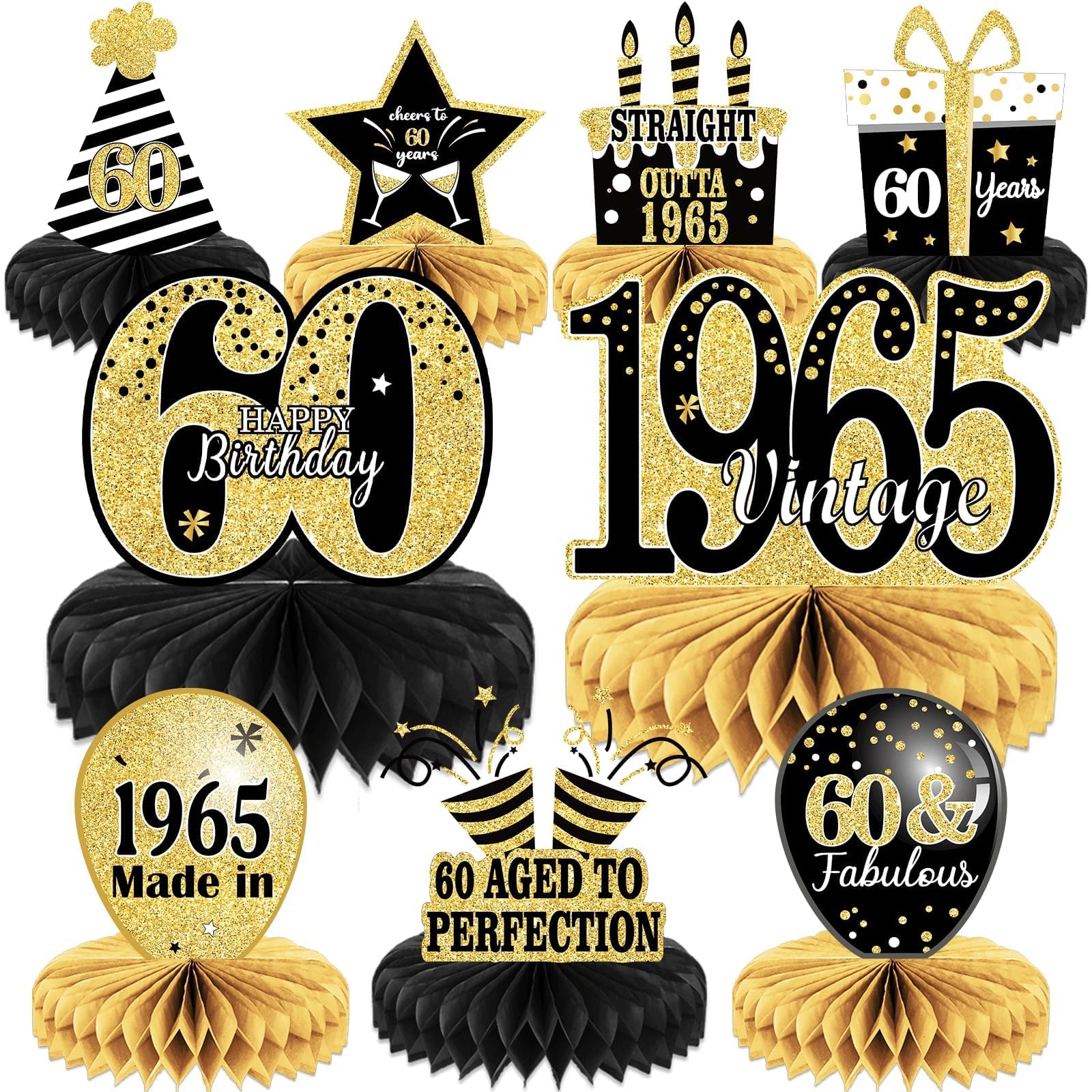 9PCS 60th Birthday decorations 60th birthday Centerpieces for Tables Decorations 2023 Vintage 1963 Honeycomb Table Topper Back in 1963 60th Birthday Decorations for Men and Woman 60 Years Birthday
