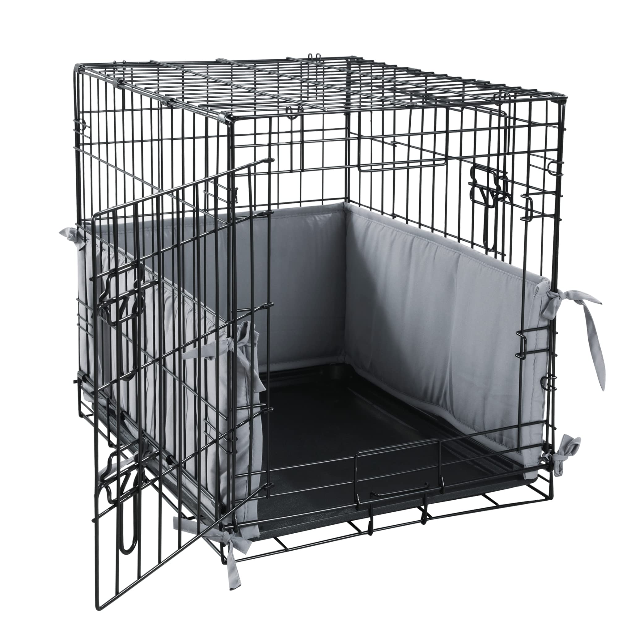 HOMBYS Dog Crate Bumper with Ties-Soft Crate Accessorie Dog Kennel Cover-Dog Crate Training Pads for a Safe & Comfortable Crate-24"x18"x10", Grey