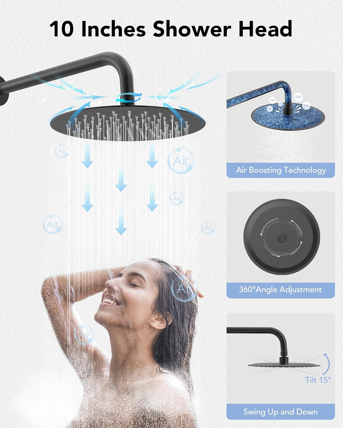 Shower System for Bathroom: 10 Inch Round Rainfall Shower Faucet Set with Tub Spout & Handheld Sprayer, Wall Mounted Shower Faucet Kit, Contain Pressure-balanced Valve - Matte Black