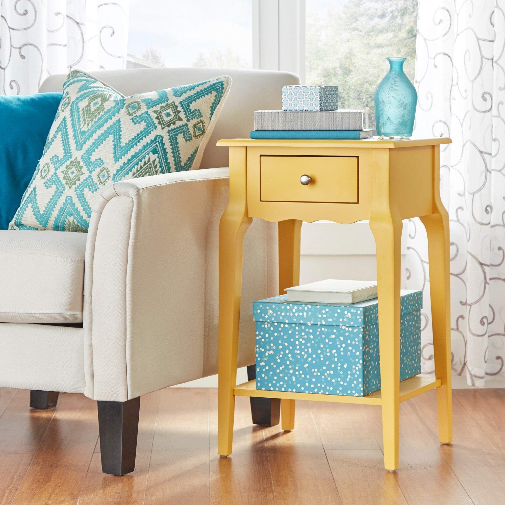 Inspire Q Daniella 1-Drawer Wood Storage Accent End Table by Bold Yellow Painted